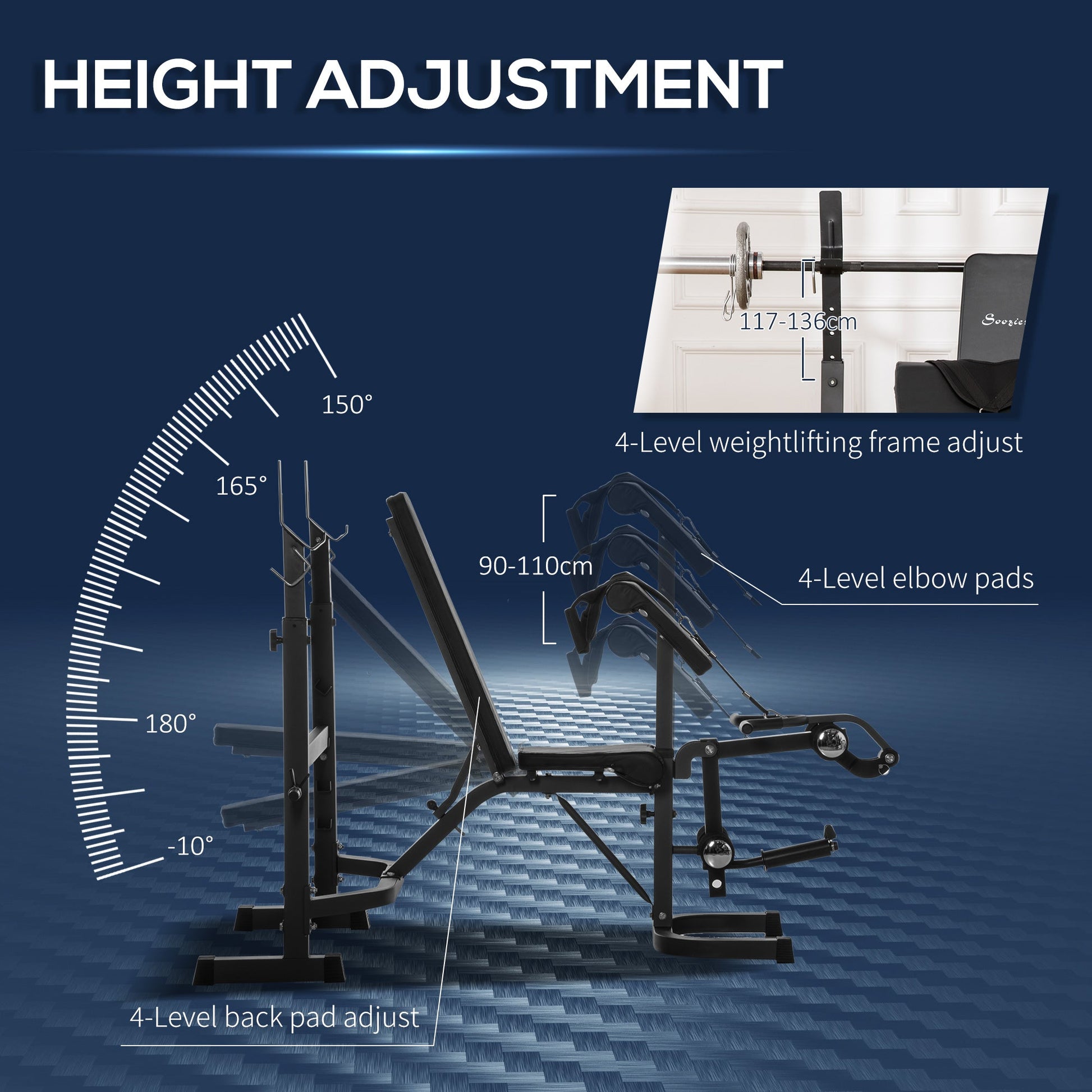 Weight Bench Stand with Squat Rack, Adjustable Olympic Bench, Multifunctional Arm Curl Pad, Leg Extension, Grey Weight Benches   at Gallery Canada