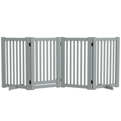 4 Panel Free Standing Wooden Pet Gate with Open Door Light Grey Houses, Kennels & Pens   at Gallery Canada