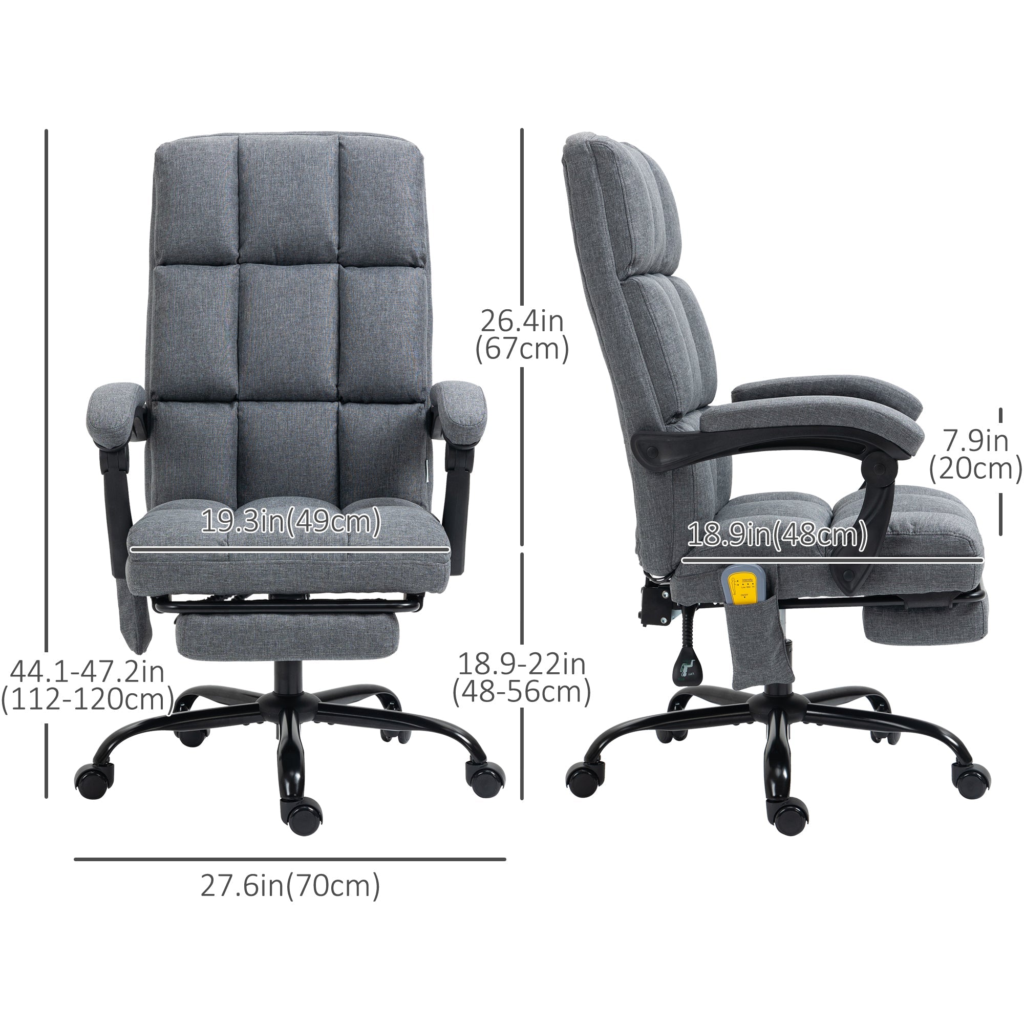 High-Back Vibration Massaging Office Chair, Reclining Office Chair with USB Port, Remote Control, Side Pocket and Footrest, Dark Grey Massage Chairs   at Gallery Canada