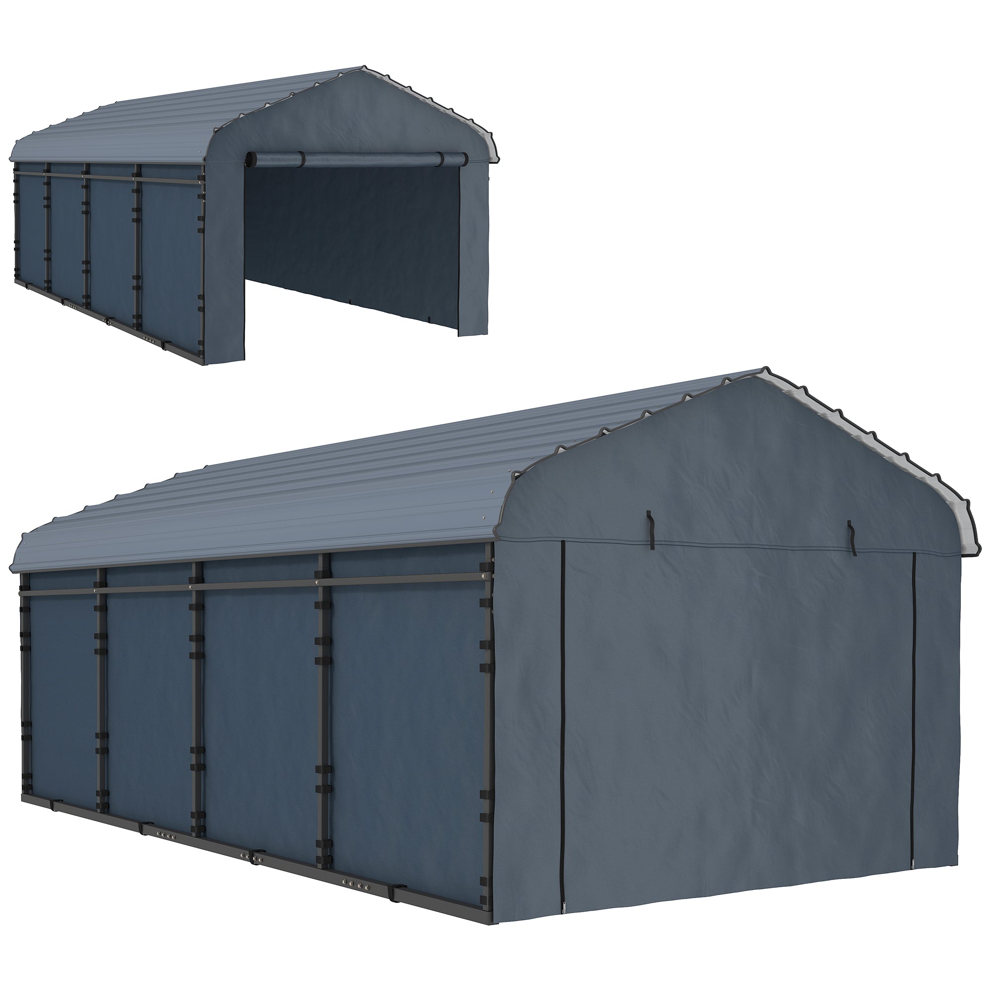 12' x 20' Metal Carport, Heavy Duty Garage Car Shelter with Galvanized Metal Roof and Removable Sidewalls, Dark Grey Car Shelters Dark Grey at Gallery Canada