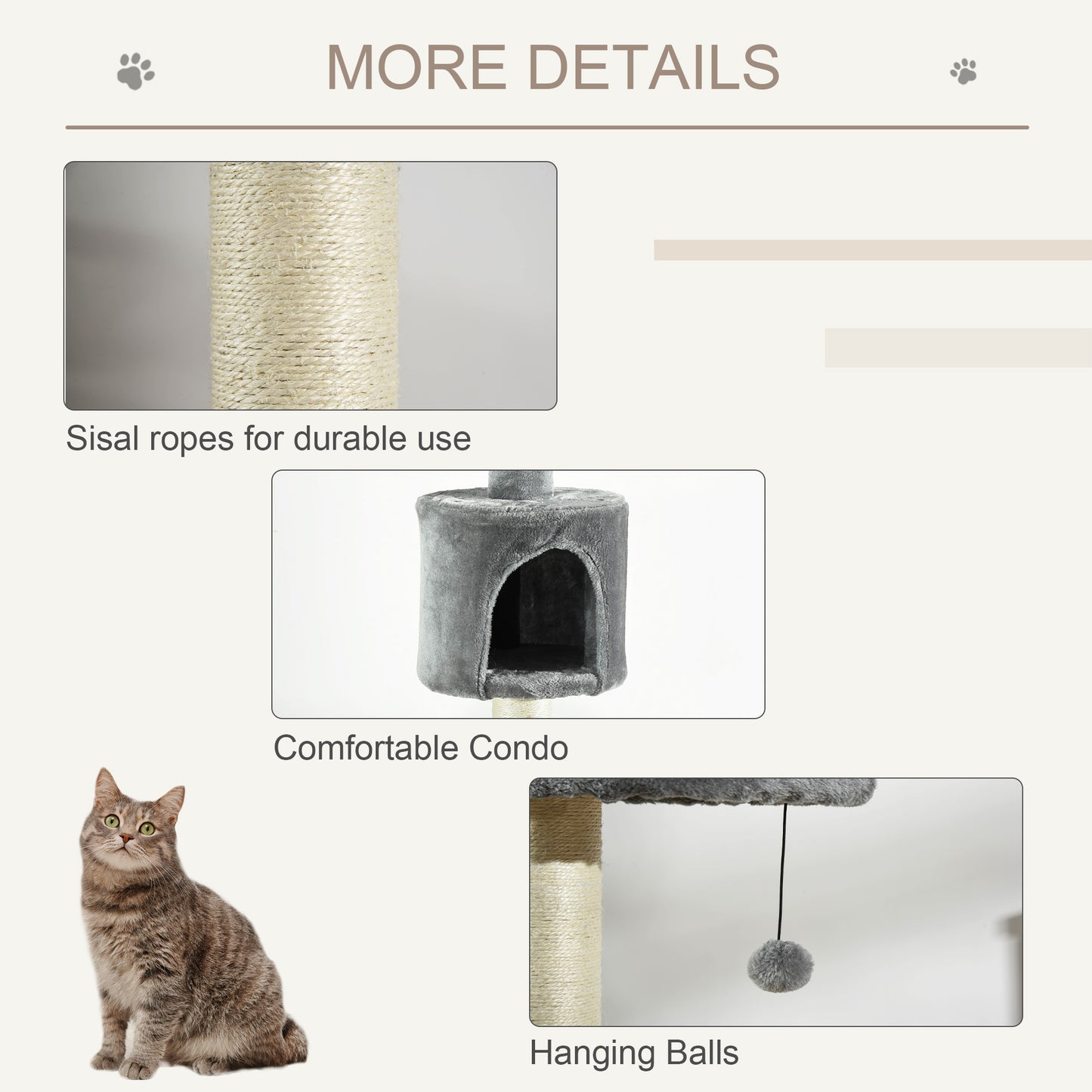 4-Tier Floor to Ceiling Cat Tree, Tall Cat Tower with Scratching Post, Plush Padding, Toy Ball, Cat Condo for Indoor Cats, Light Grey Floor to Ceiling Cat Trees at Gallery Canada