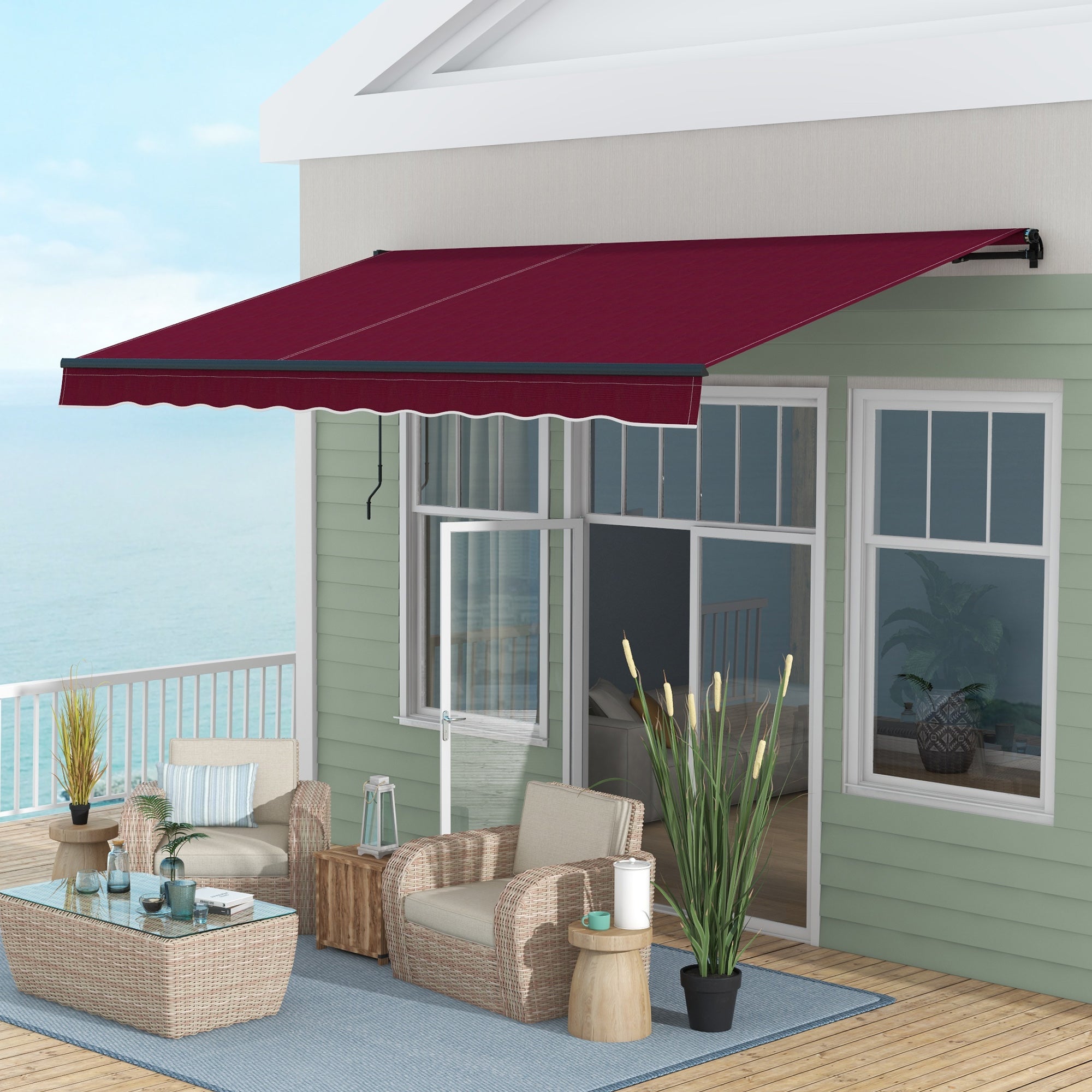 13' x 10' Retractable Awning, 280gsm UV Resistant Sunshade Shelter, for Deck, Balcony, Yard, Wine Red Window Awnings at Gallery Canada