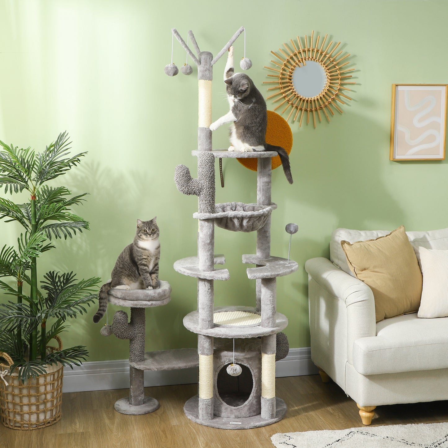 71" Cat Tree, Cat Tower with Scratching Posts, Sisal Pad, Cat Condo, Bed, Hammock, Platforms, Toy Balls, Light Grey Cat Towers Multi Colour  at Gallery Canada