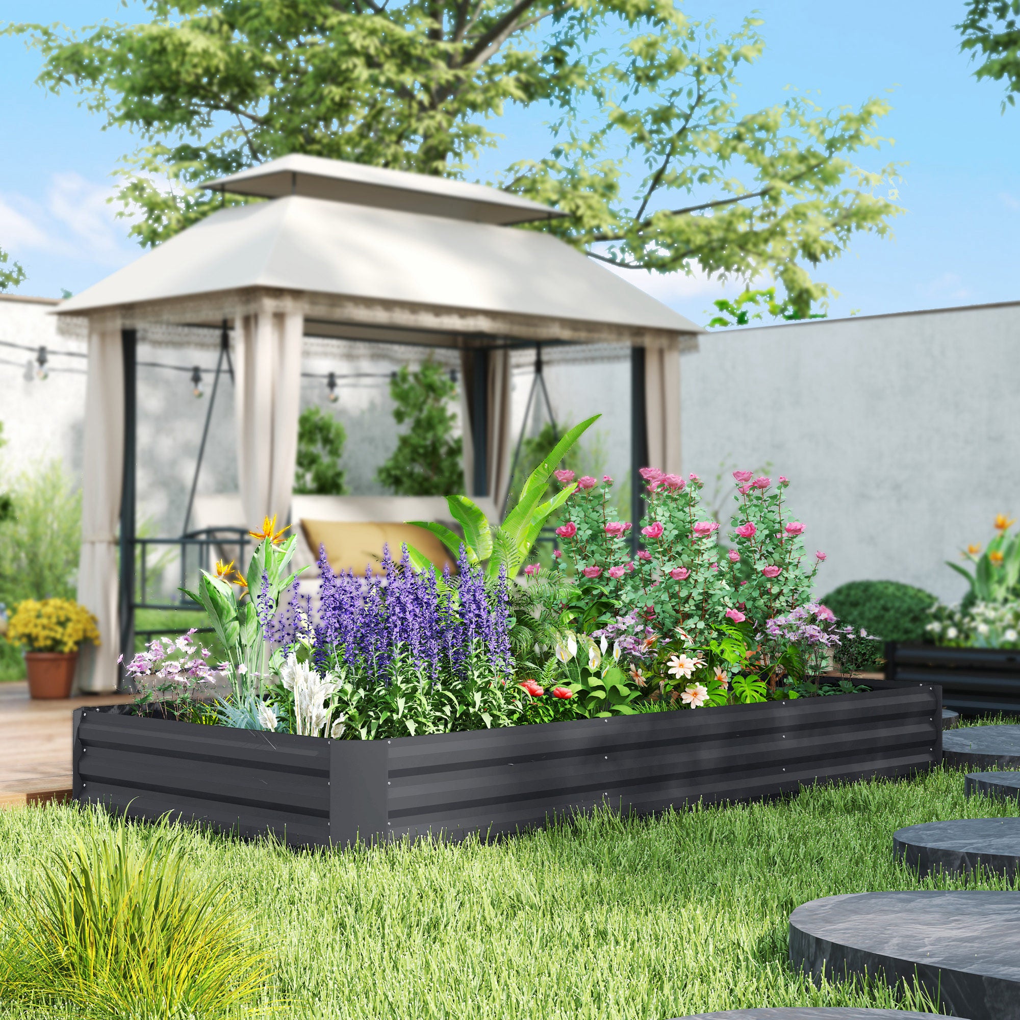 Galvanized Raised Bed, 8' x 4' x 1' Metal Planter Box, Outdoor Garden Box with Open Bottom for Flower Herb Vegetable Raised Garden Beds at Gallery Canada