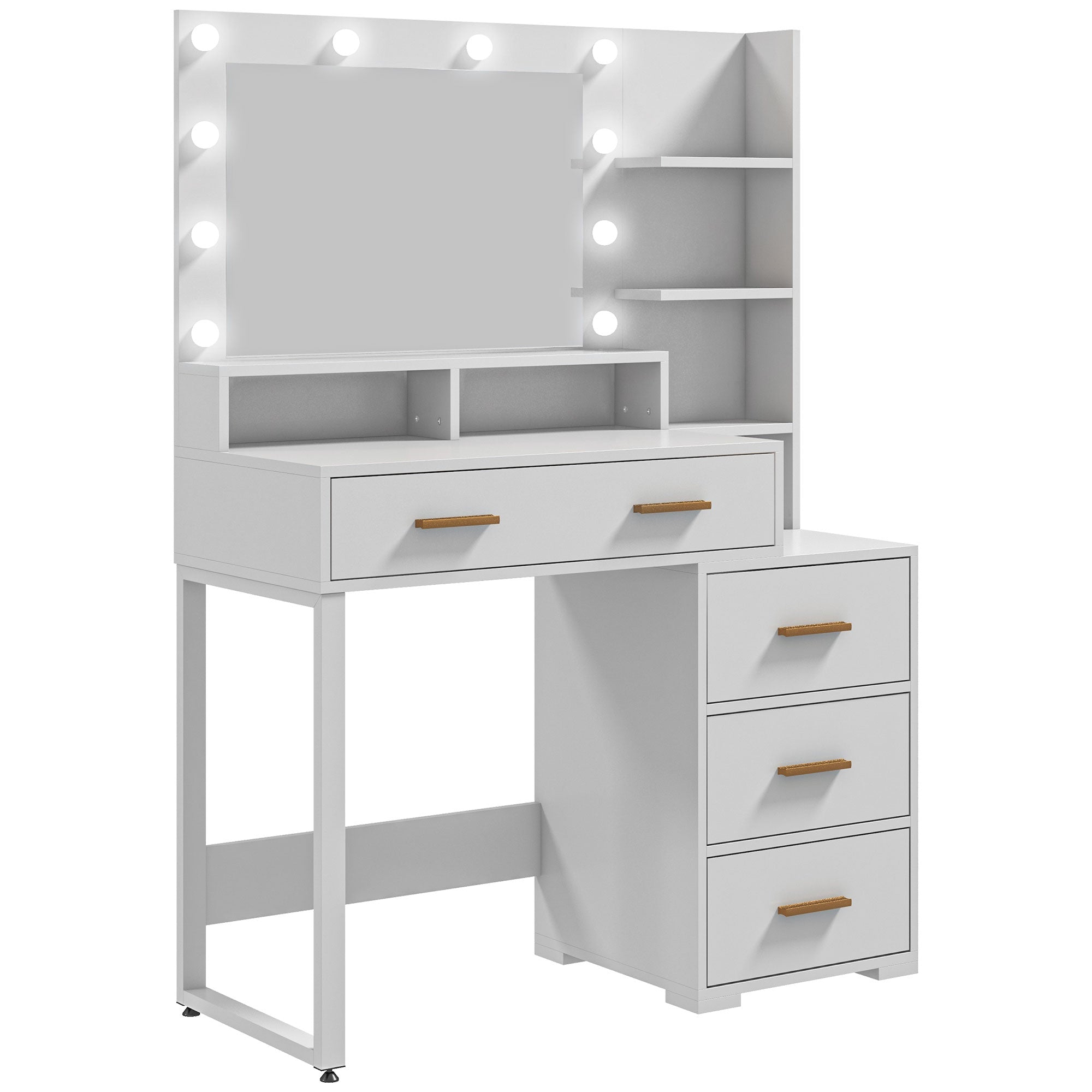 Illuminated Dresssing Table, LED Vanity Table with Mirror, Drawer and Storage Shelves for Bedroom, White Dressing & Vanity Tables   at Gallery Canada