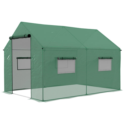 Walk-in Tunnel Greenhouse UV-resistant Green House with Door and Mesh Windows, 6.6' x 10' x 6.6', Green