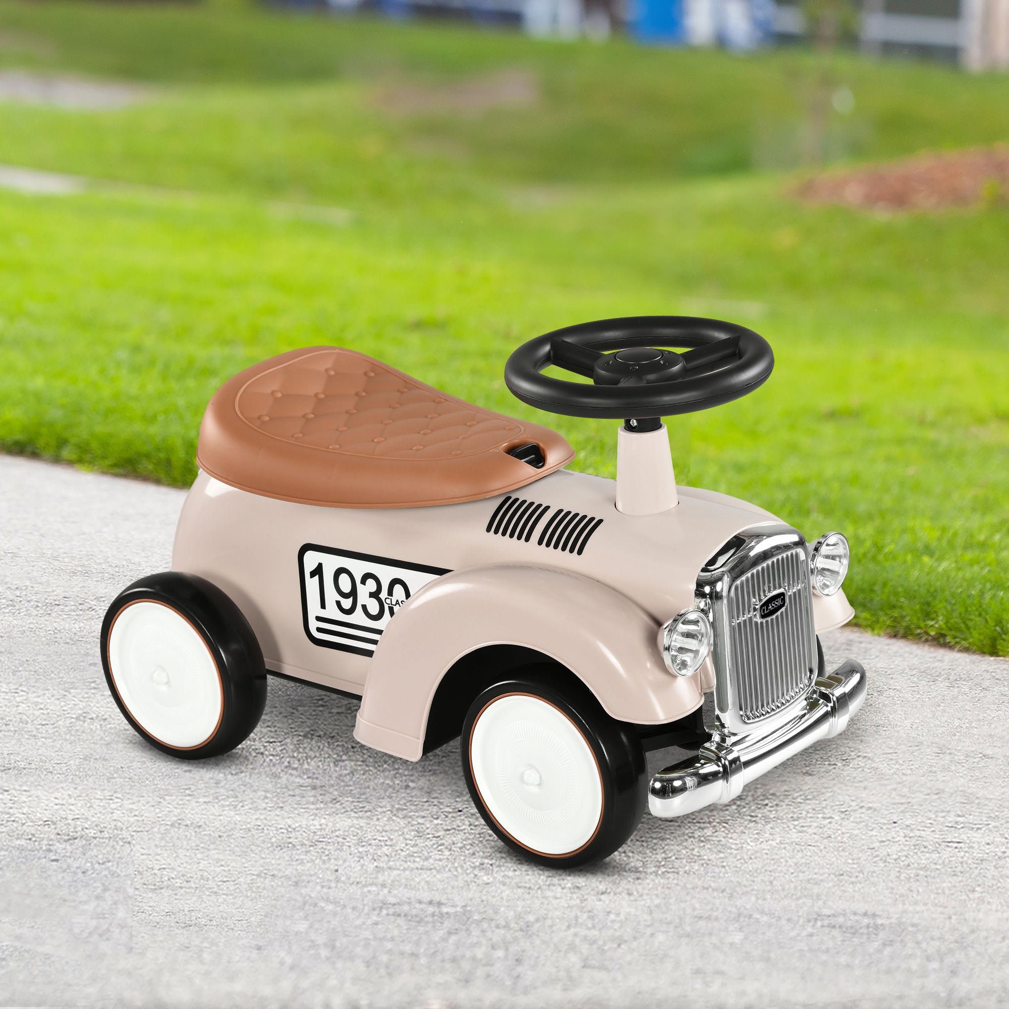 Ride on Sliding Classic Car for Toddlers, Foot To Floor Slider with Under Seat Storage, Aged 18-36 Months, Cream White Push Cars for Toddlers at Gallery Canada