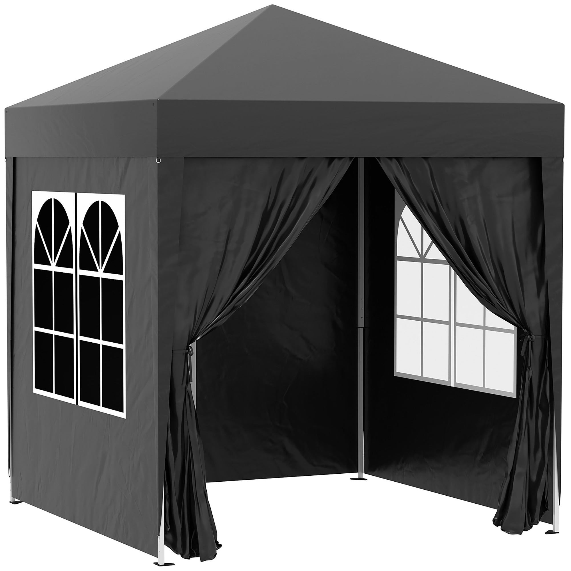 6.6'x6.6' Pop Up Canopy Tent with Sidewalls, Instant Sun Shelter Camping Gazebo with Carry Bag, Black Pop Up Canopies at Gallery Canada