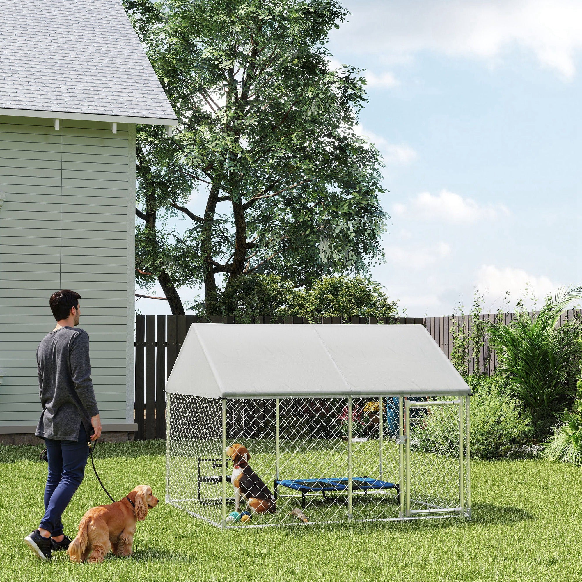 Outdoor Dog Kennel with Waterproof &; Anti-UV Cover, Quick-Connect Frame, Secure Lock for Small Medium Dogs Houses, Kennels & Pens at Gallery Canada