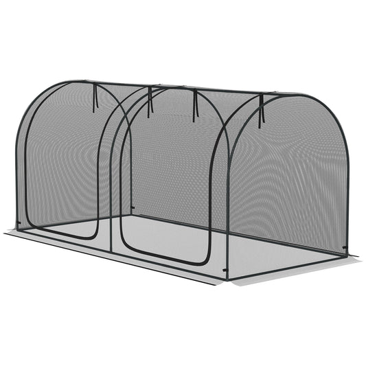 8' x 4' Crop Cage, Garden Plant Protector, with 3 Zippered Doors and 6 Ground Stakes, for Garden, Yard, Lawn, Black - Gallery Canada