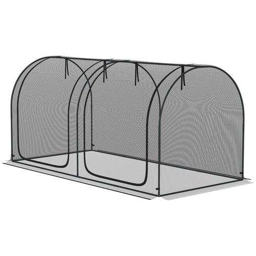 8' x 4' Crop Cage, Garden Plant Protector, with 3 Zippered Doors and 6 Ground Stakes, for Garden, Yard, Lawn, Black