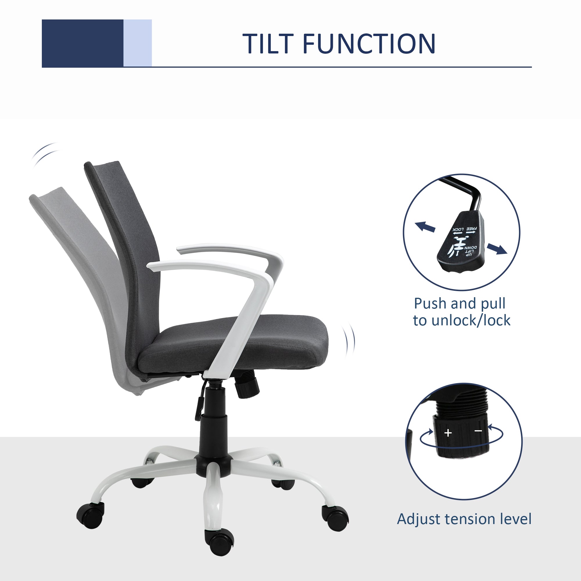 Linen Mid Back Office Chair With Tilt Function, Swivel Computer Chair, Charcoal Grey Task Chairs at Gallery Canada