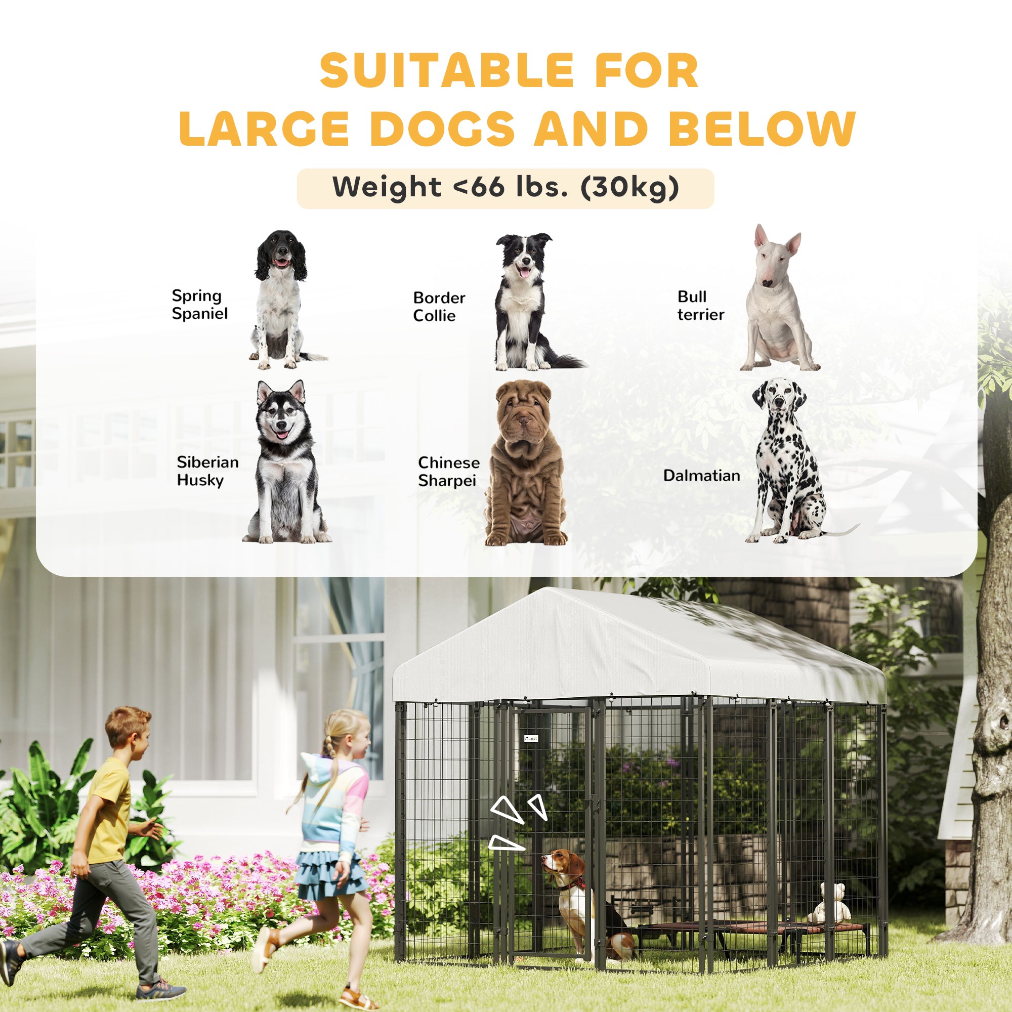 Outdoor Dog Kennel with Waterproof UV-Resistant Cover, for Large and Medium Dogs, 6' x 6' x 6', Silver Houses, Kennels & Pens at Gallery Canada