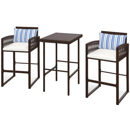 3-Piece Wicker Bar Set, Patio Bar Table Chair with Cushions, for Poolside, 25.2" x 19.3" x 37", White Bistro Sets Multi Colour  at Gallery Canada