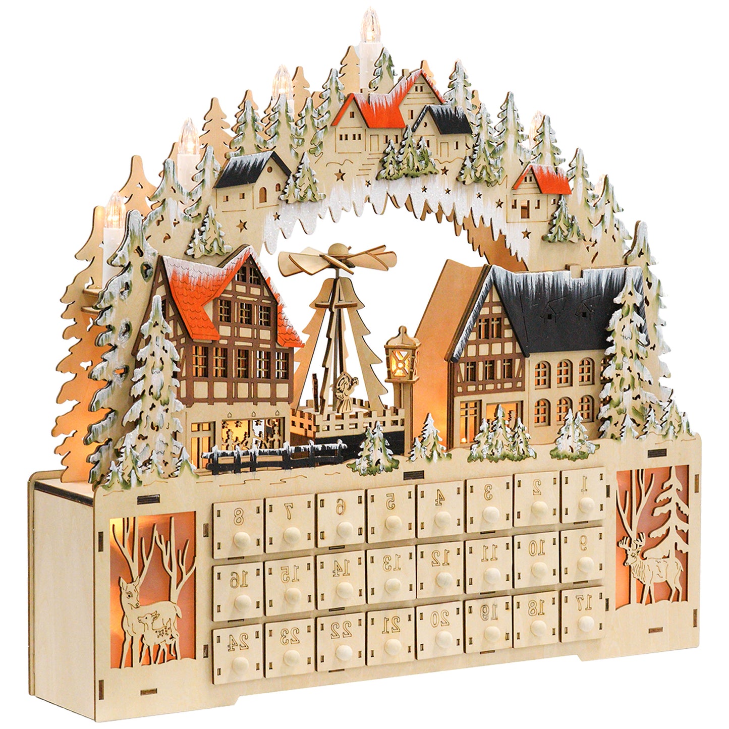 Wooden Christmas Advent Calendar with 24 Fillable Countdown Drawers and LED Lights, Battery Operated, Reusable Christmas Advent Calendars   at Gallery Canada