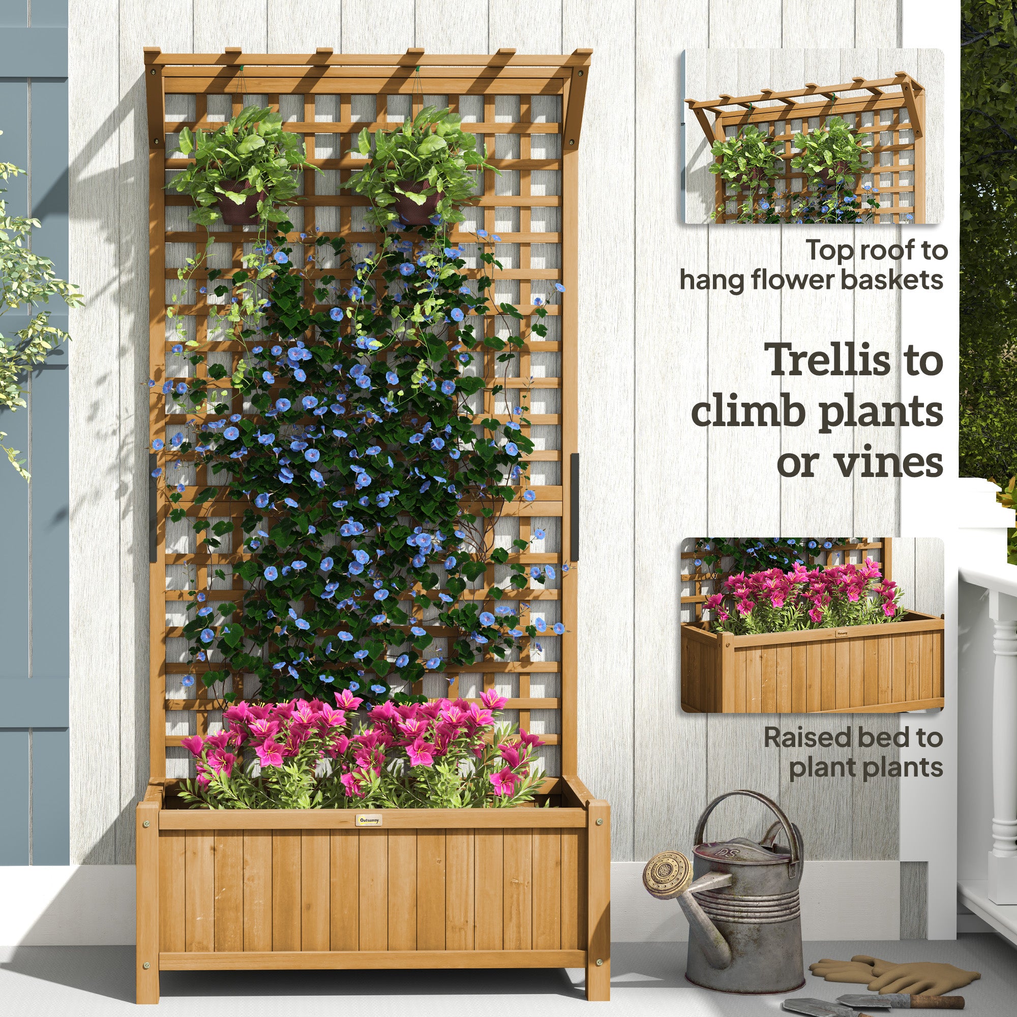 Wood Planter with Trellis for Vine Climbing, Raised Garden Bed, Privacy Screen for Backyard, Patio, Deck, Yellow Wooden Planter Boxes at Gallery Canada