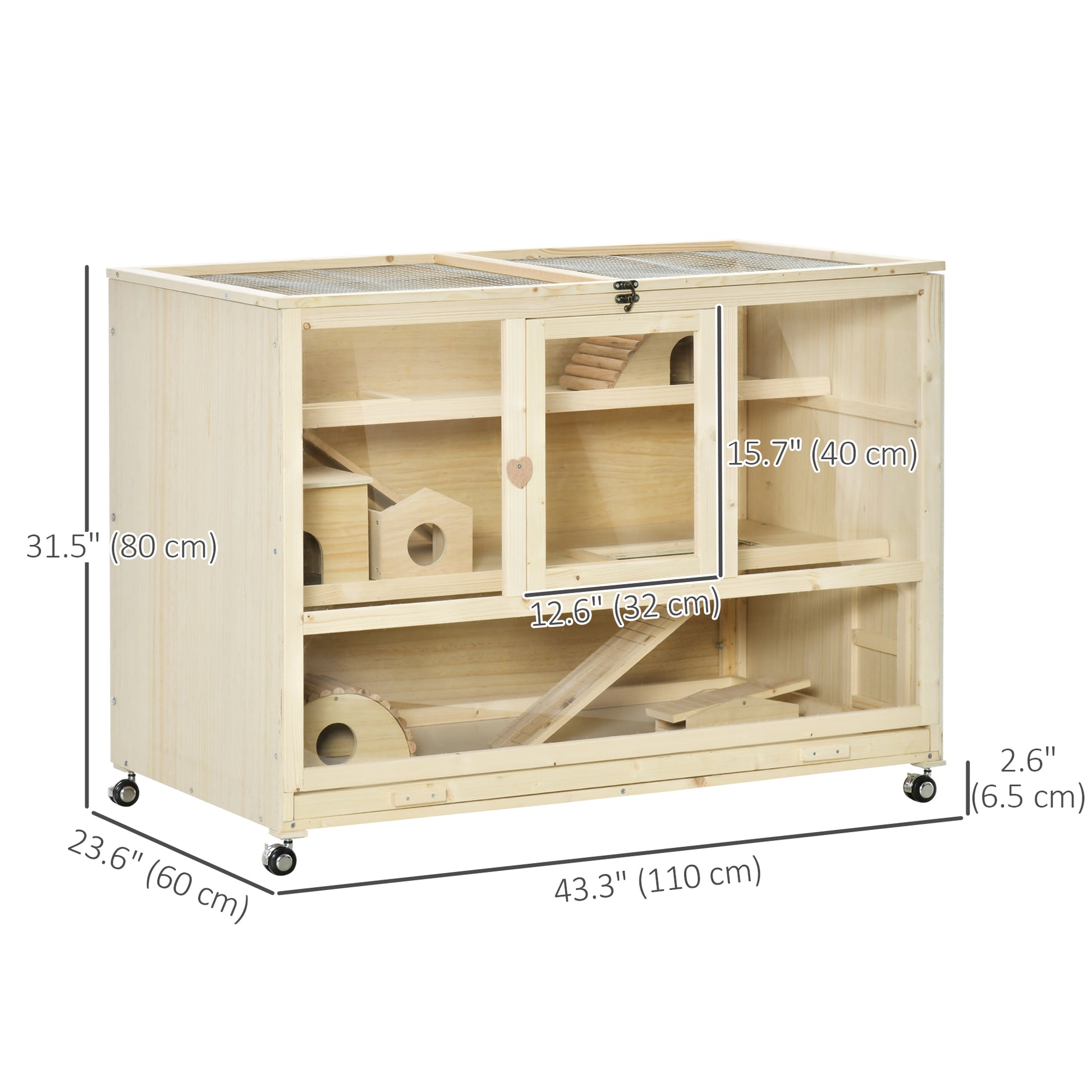 Wooden Hamster Cage, 3 Tier Rat Cage with Openable Roof, Run, Ladders, Run, Ladders, Wheels, Tray, Natural Wood Hamster Cages at Gallery Canada