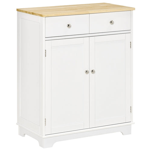 Kitchen Storage Cabinet, Sideboard Buffet Cabinet with Solid Wood Top, Adjustable Shelf, 2 Drawers and 2 Doors, White