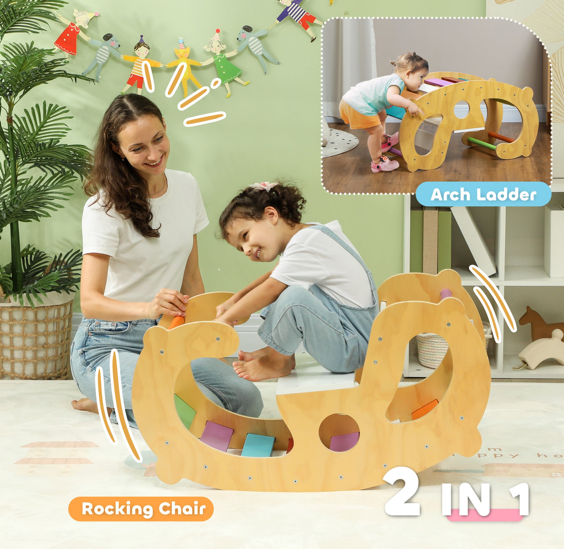 2 in 1 Wooden Arch Ladder Baby Rocker for Toddlers 18-48 Months Baby Gym & Playmats   at Gallery Canada