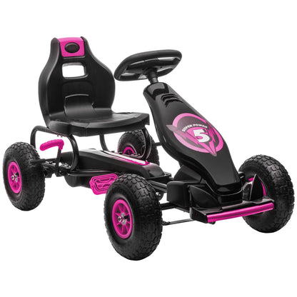 Pedal Go Kart w/ Adjustable Seat, Rubber Wheels Shock Absorb, Pink Pedal Go Karts for Kids   at Gallery Canada