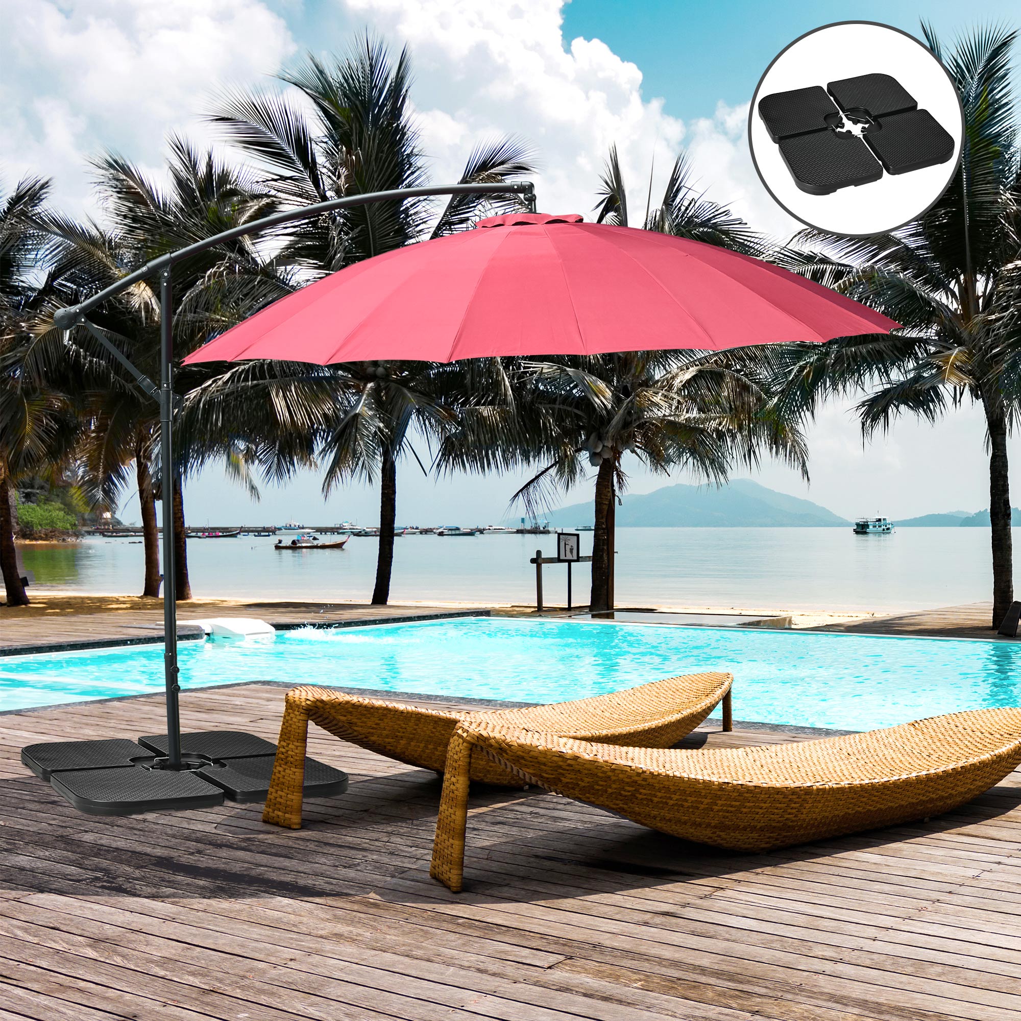 4PCs Cantilever Umbrella Base Weights for Offset Banana Parasol, HDPE Water or Sand Filled Patio Umbrella Weights for Cross Base Stand with Built-in Handles, Black Umbrella Bases at Gallery Canada