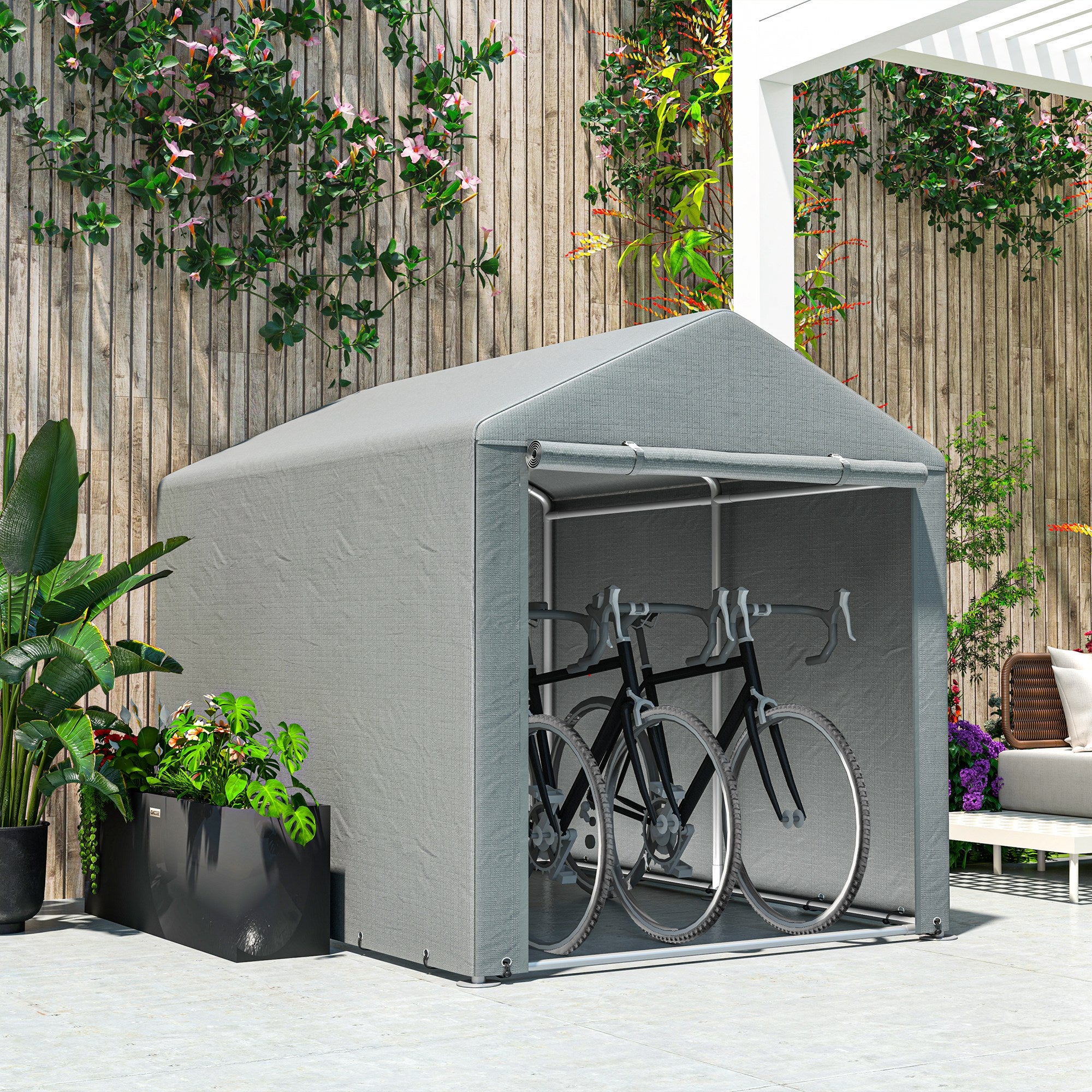 Portable Bicycle Shed with Galvanized Steel Frame and Large Door, Waterproof Outdoor Shed for Garden Tools, Light Grey Sheds at Gallery Canada