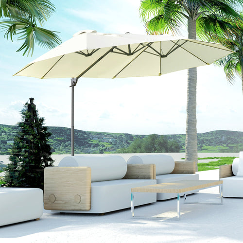 Outdoor Patio Umbrella Offset Cantilever Umbrella with Twin Canopy Sunshade Umbrella with Lift Beige