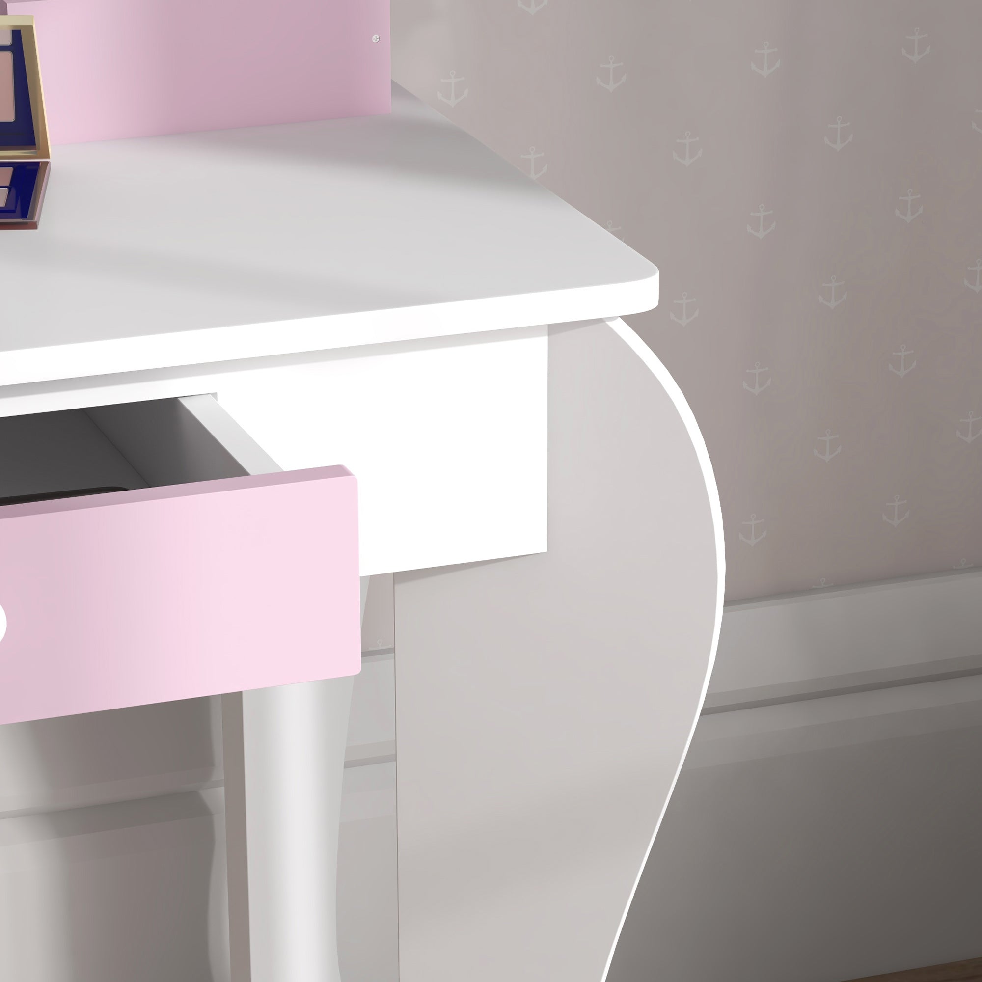 Kids Makeup Vanity Set with Stool, Mirror, Drawer, Storage Boxes, Unicorn Design, White Toy Vanity   at Gallery Canada