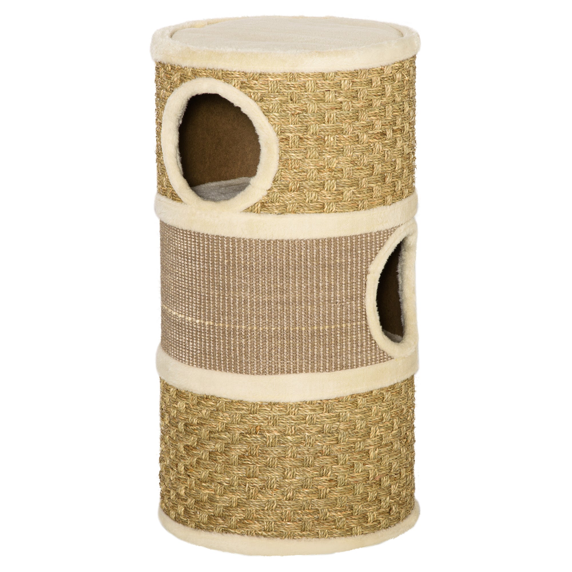 Cat Condo 3 Story Three Holes with Sisal Seaweed Scratching Cover Surface, Cat Tower for Indoor Cats, 15