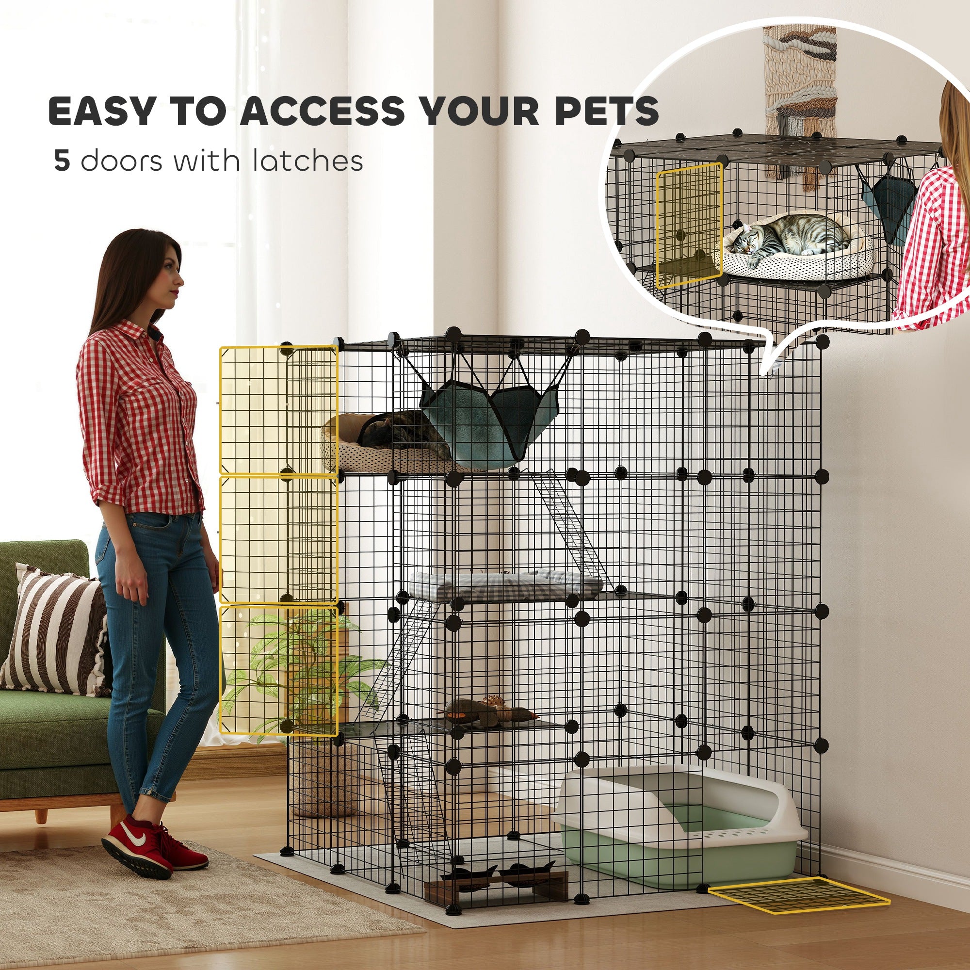 4 Tier DIY Cat Cage Indoor, Catio for 1-3 Cats with Hammock, 5 Doors, 3 Ramps, 3 Jumping Platforms, for 1-3 Cats, Black Outdoor Cat Enclosures at Gallery Canada