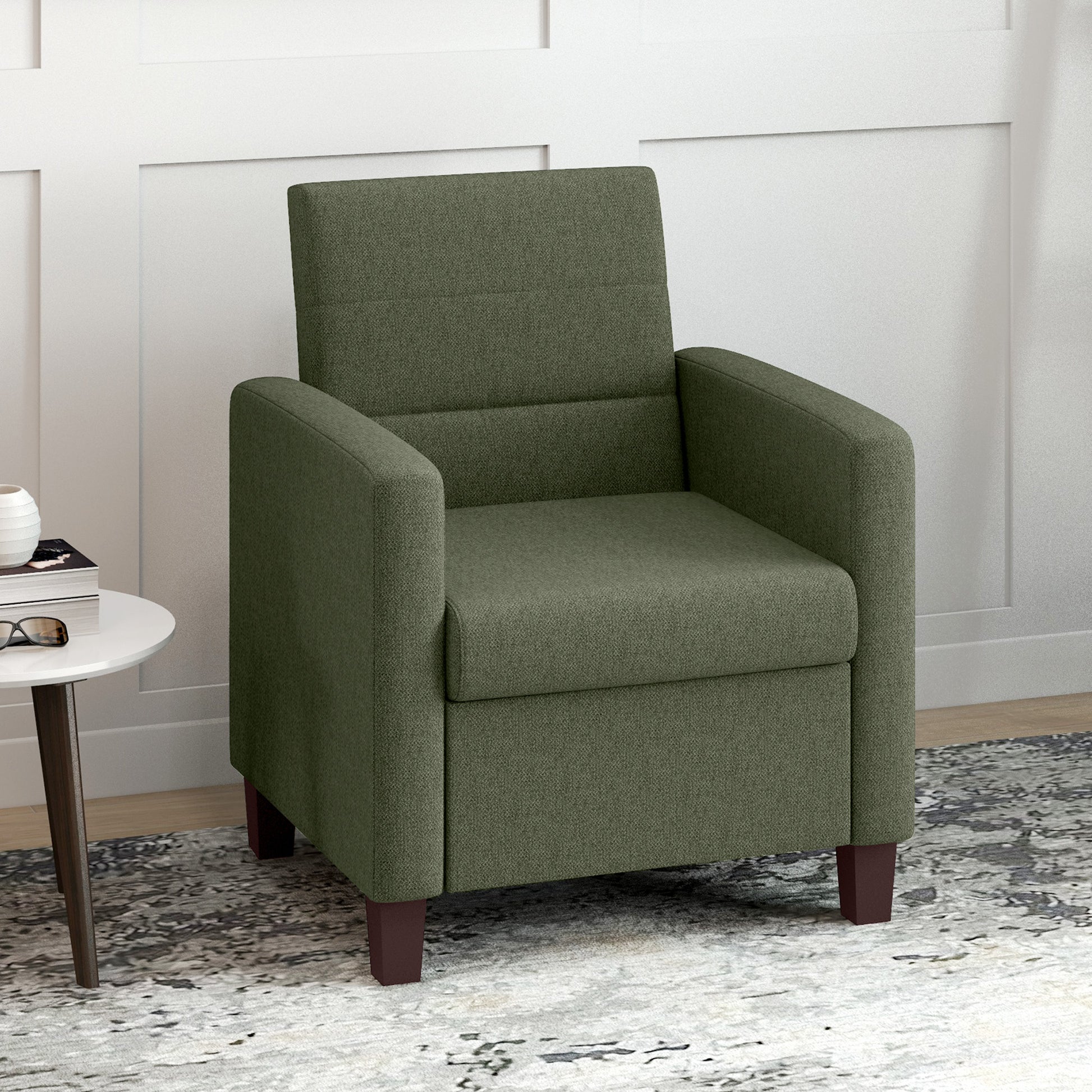 Fabric Accent Chair, Modern Armchair with Seat Cushion and Non-Slip Pads for Living Room, Bedroom, Dark Green Accent Chairs at Gallery Canada