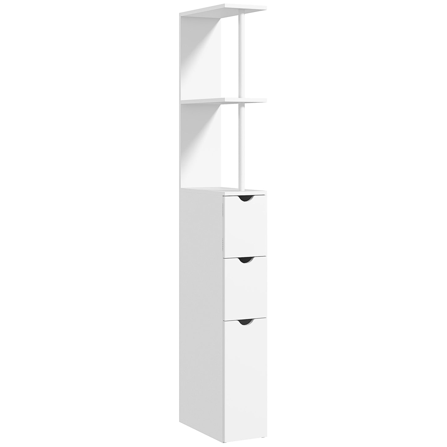 Tall Bathroom Storage Cabinet, Narrow Bathroom Cabinet with Drawers and Open Shelves for Small Spaces, White Bathroom Cabinets   at Gallery Canada