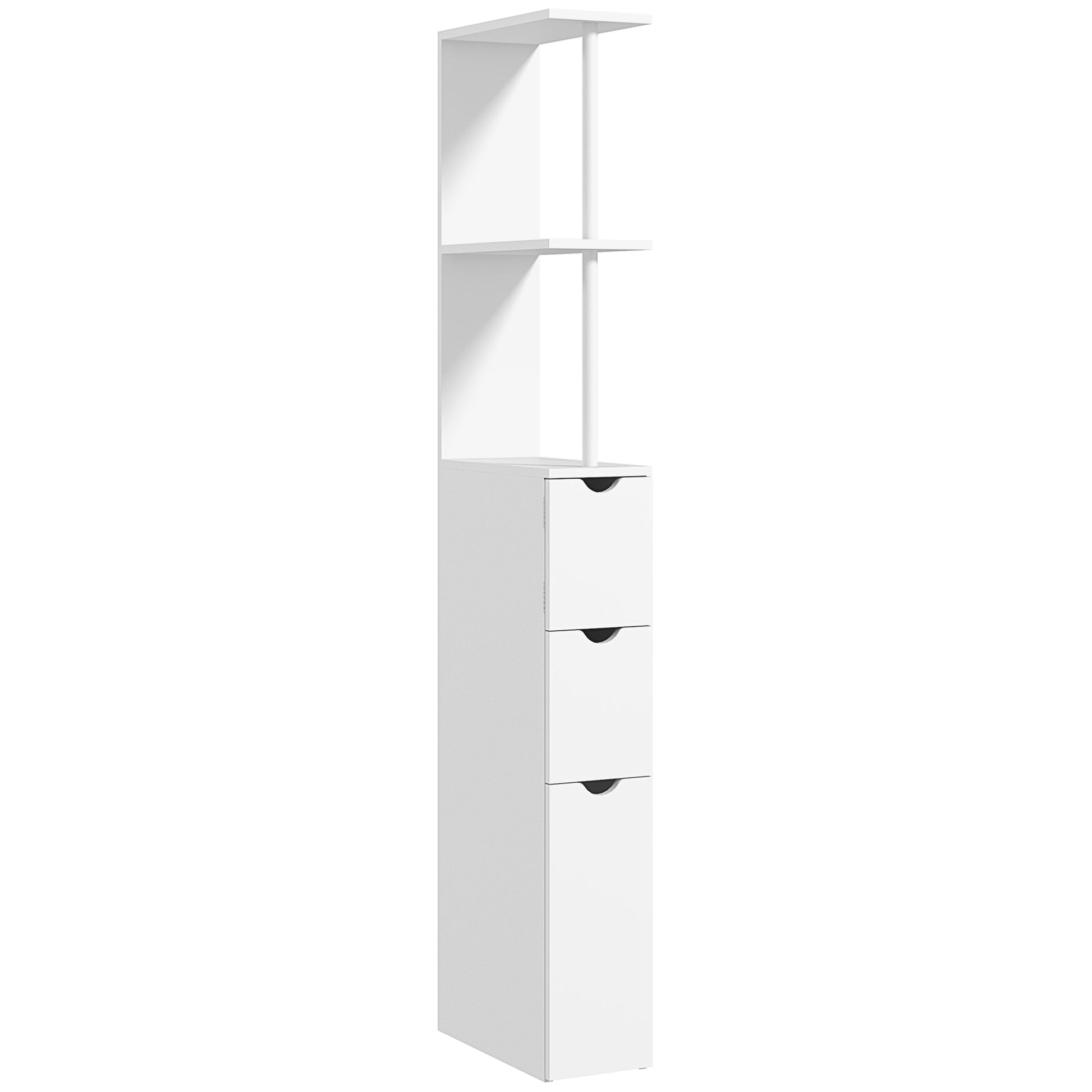 Tall Bathroom Storage Cabinet, Narrow Bathroom Cabinet with Drawers and Open Shelves for Small Spaces, White Bathroom Cabinets   at Gallery Canada