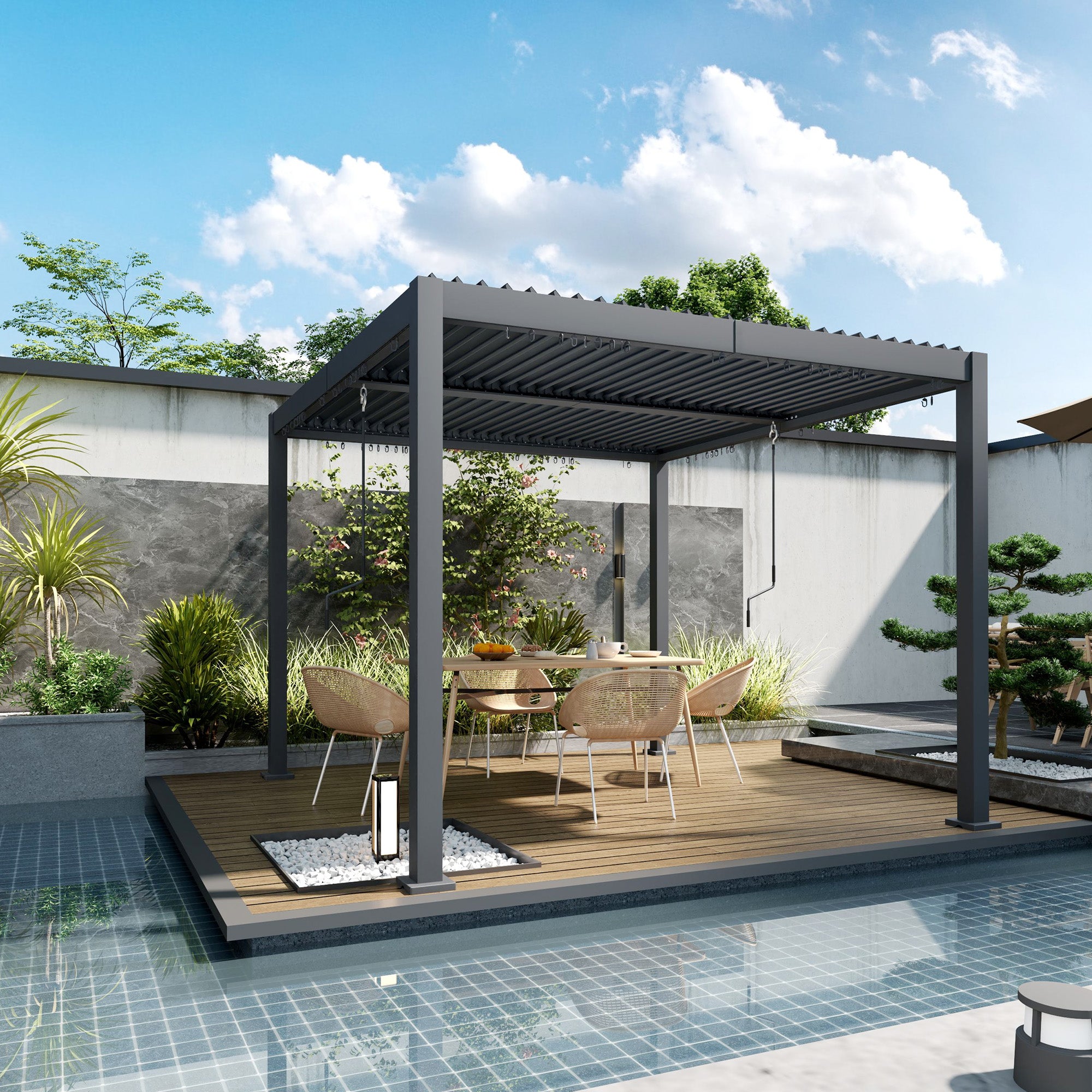 10' x 10' Louvered Pergola with Adjustable Metal Roof and Aluminum Frame, Outdoor Hardtop Gazebo with Drainage System Pergolas at Gallery Canada