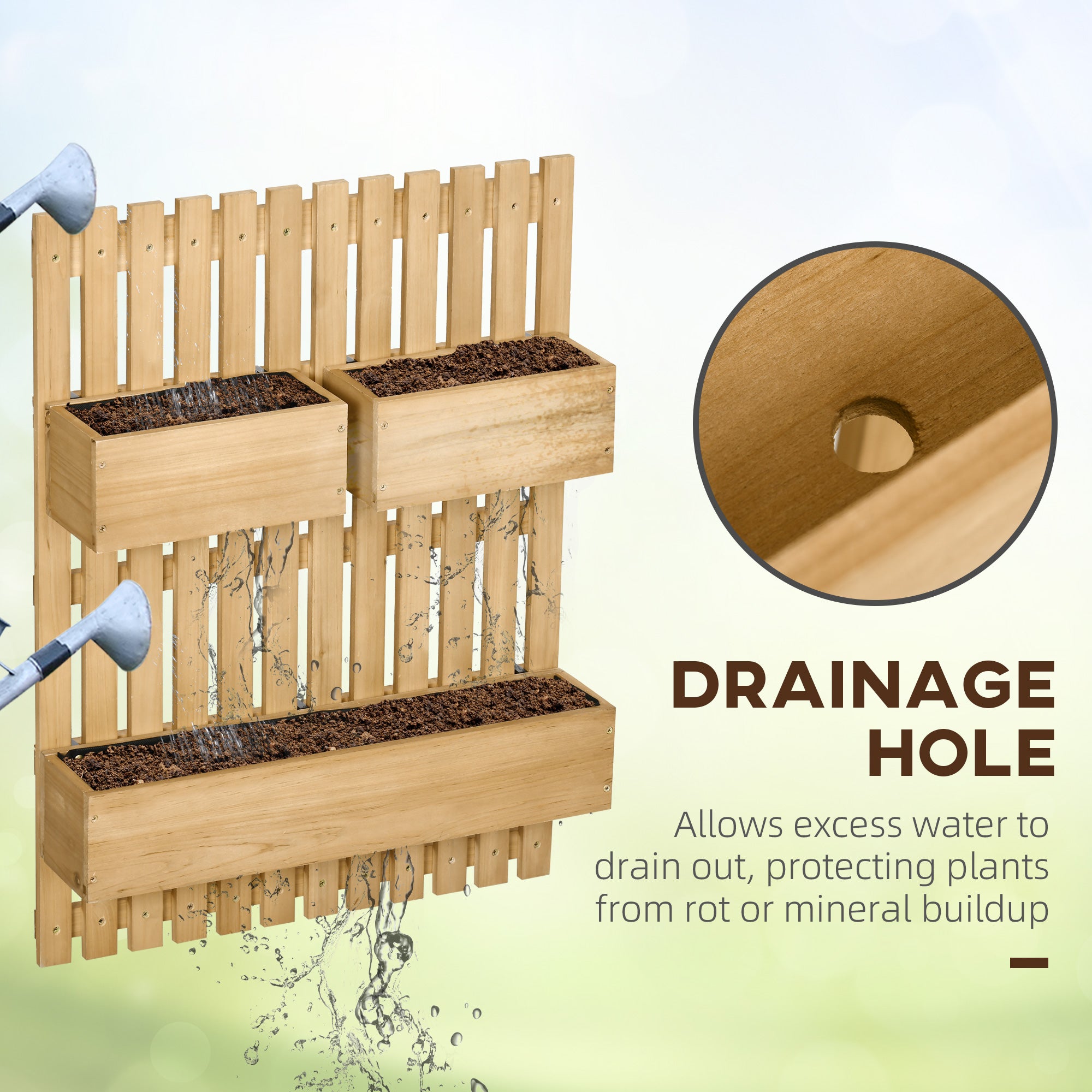 3 Box Raised Garden Bed with Trellis, Wall-Mounted Wood Planter Box Set with Drainage Hole for Flowers, Climbing Plants Raised Garden Beds at Gallery Canada