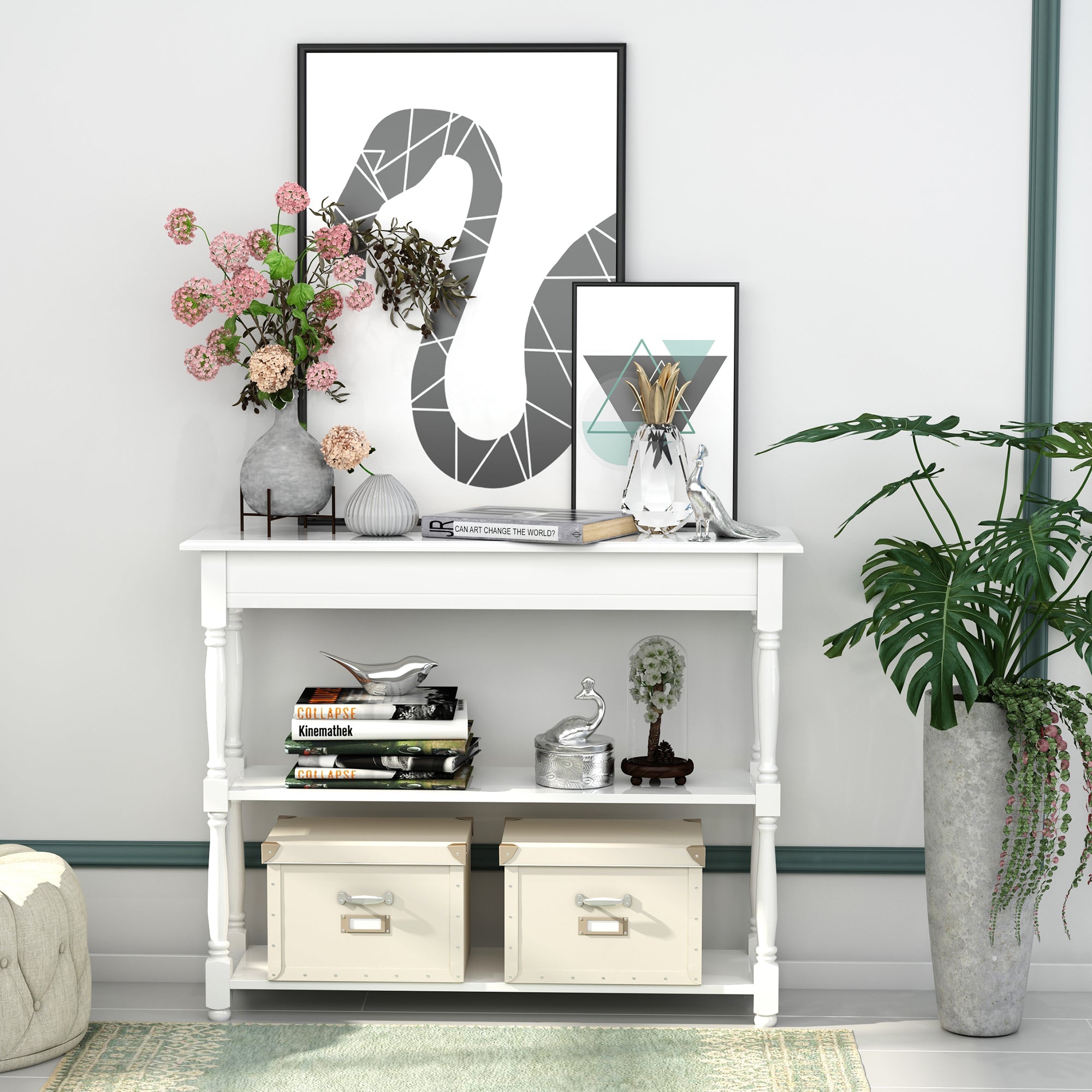 Console Table Modern Sofa Table with 2 Tier Shelves for Living Room, Entryway, Bedroom, Grey Console Tables   at Gallery Canada