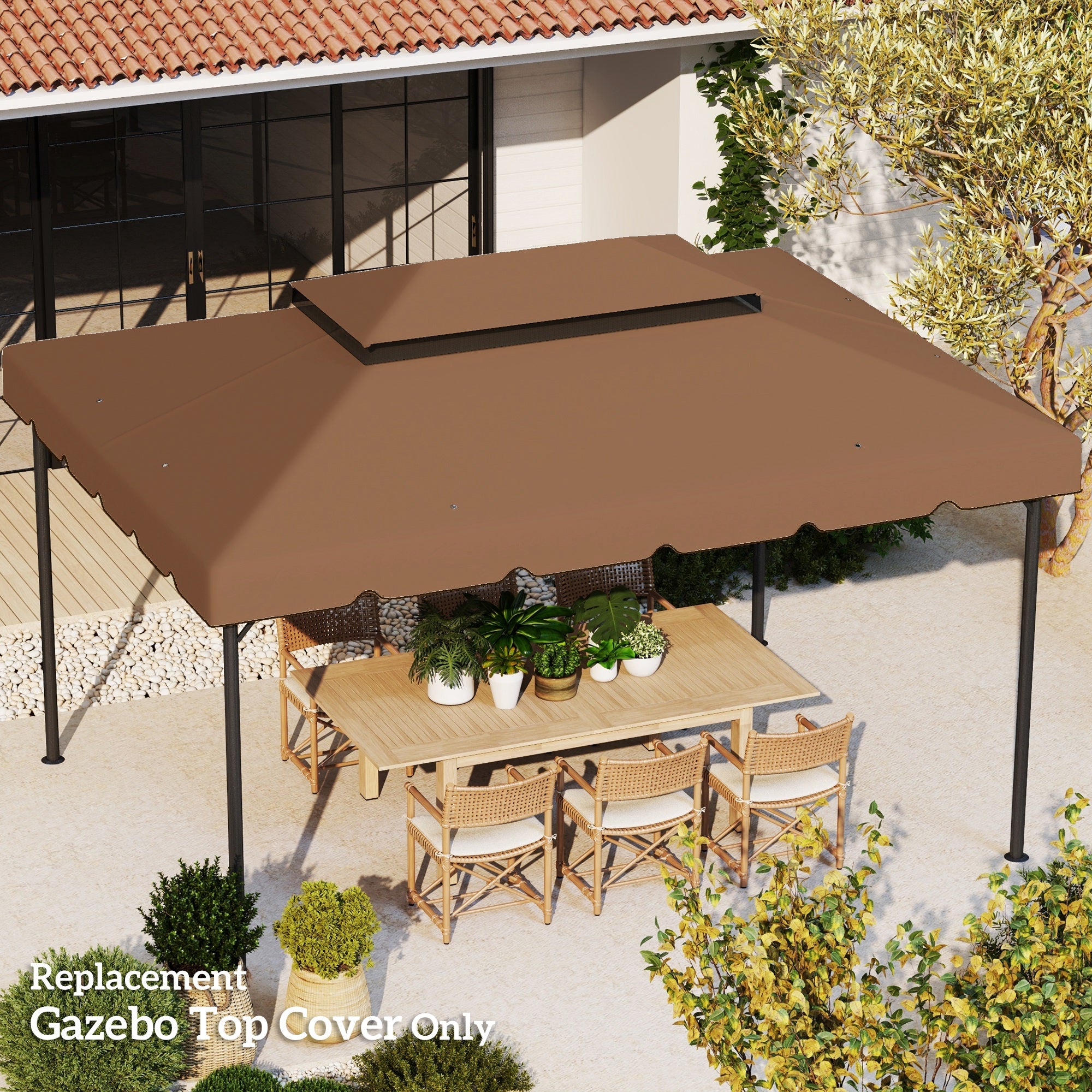13.1' x 9.8' Gazebo Replacement Canopy, Gazebo Top Cover with Double Vented Roof for Garden Patio(TOP ONLY), Coffee Gazebo Canopy Replacement at Gallery Canada