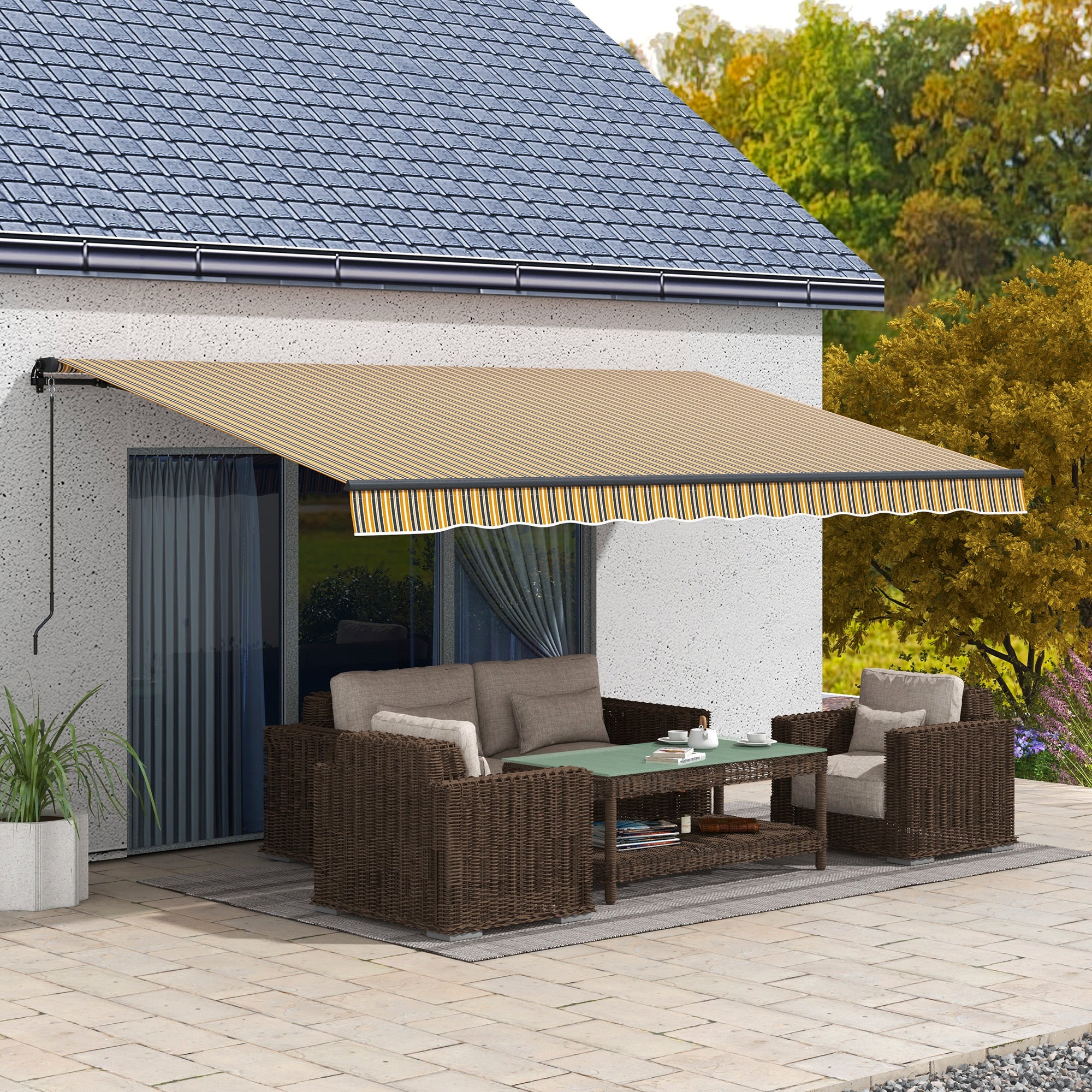 15' x 10' Retractable Awning, 280gsm UV Resistant Sunshade Shelter, for Deck, Balcony, Yard, Amber and Dark Grey Window Awnings at Gallery Canada