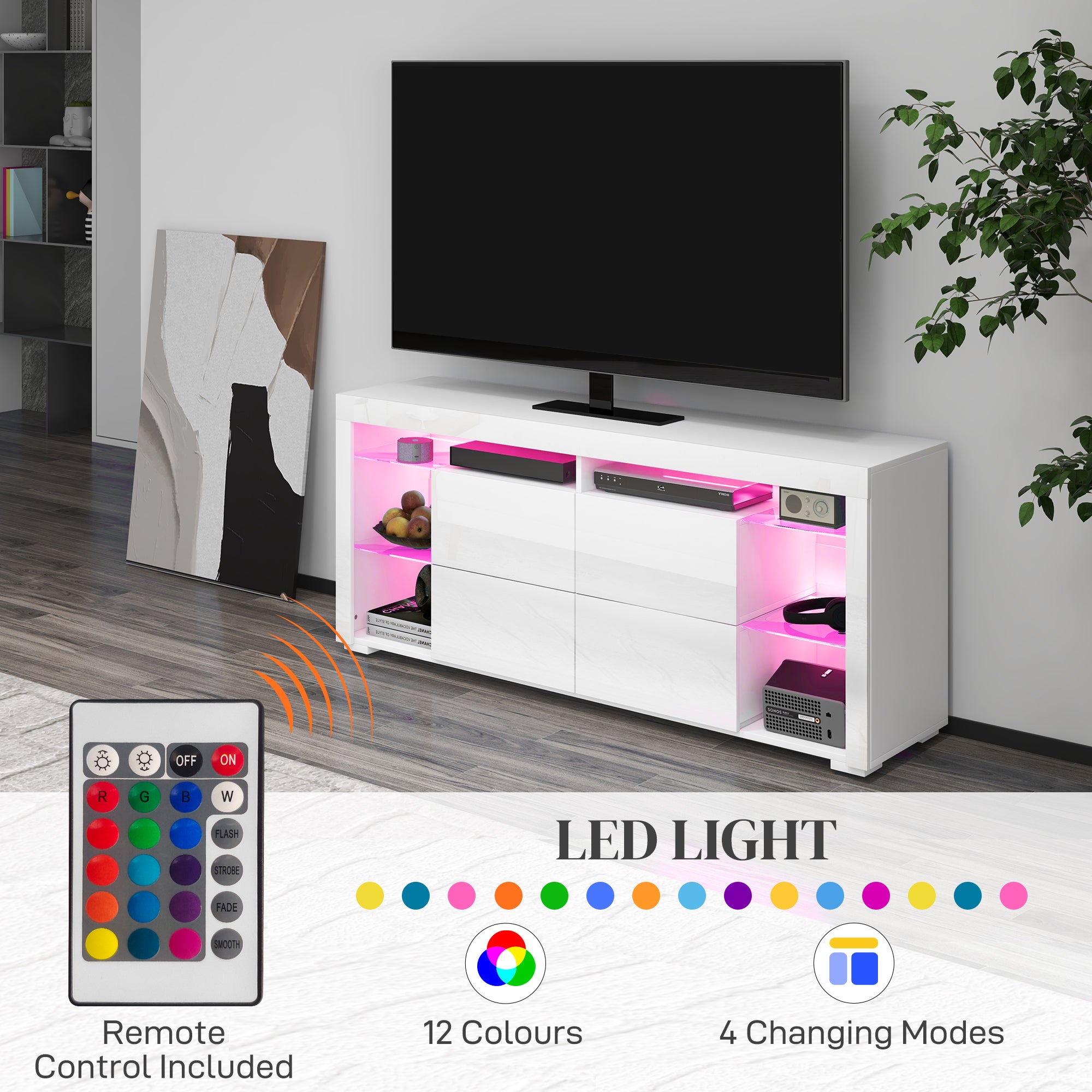 TV Stand with LED Lights for TVs up to 55