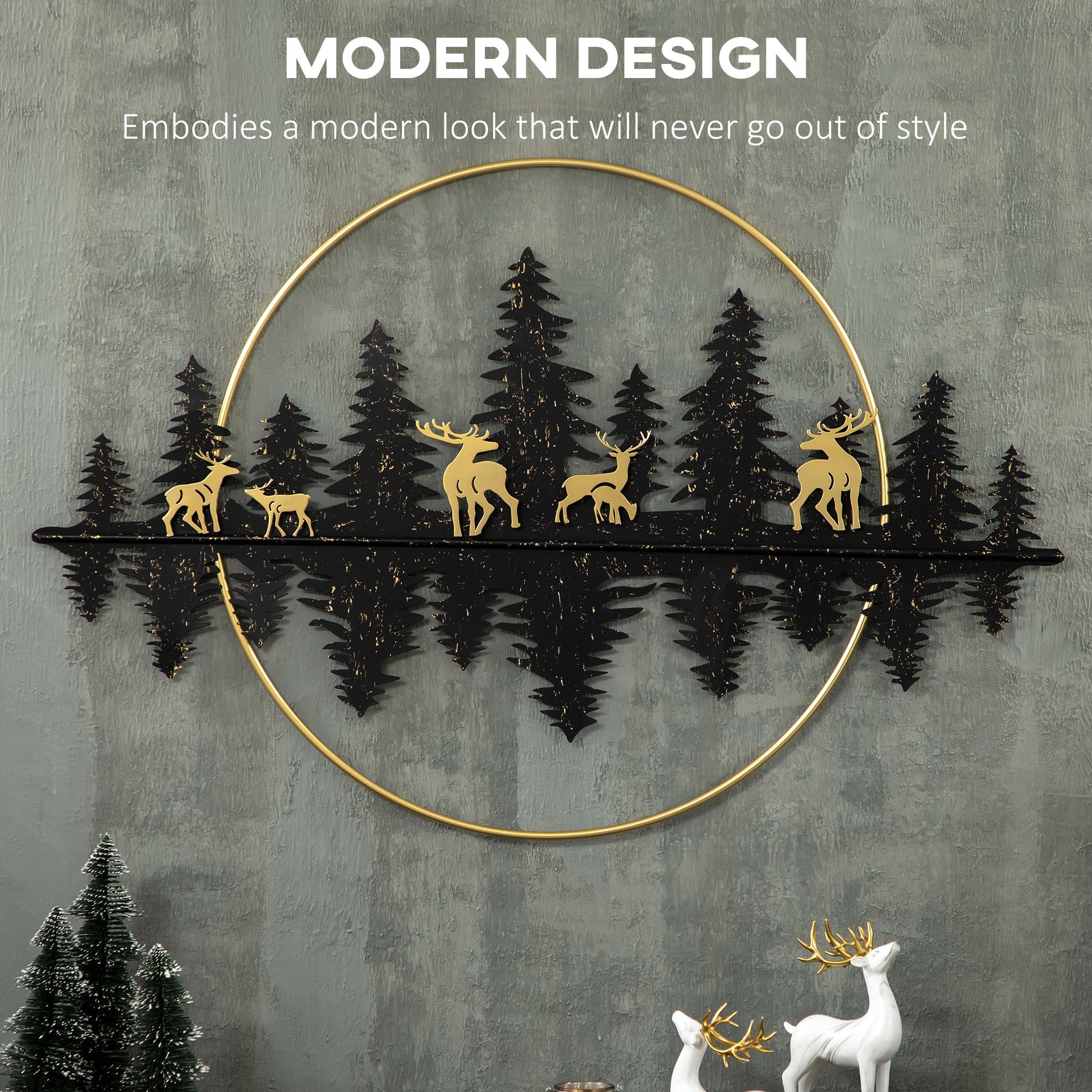 3D Metal Wall Art Modern Reindeer Forest Hanging Wall Sculptures Home Décor for Living Room Bedroom Dining Room, 47"x32"(120x80cm.), Gold Black Hand Painted Canvases   at Gallery Canada