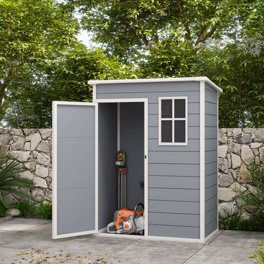 5 x 3FT Garden Shed with Floor, Outdoor Storage Shed with Lockable Door, Window and Vent for Backyard, Patio, Grey