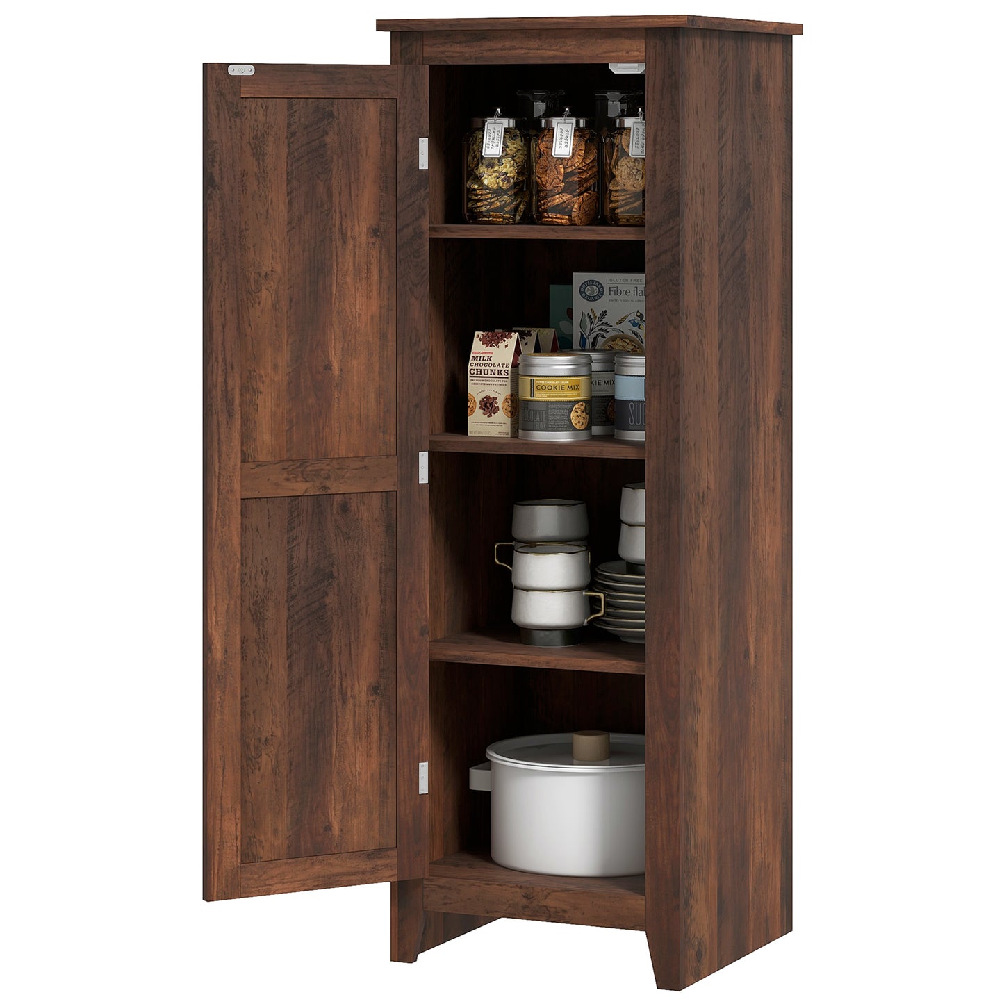 48" Farmhouse Kitchen Pantry Storage Cabinet with Barn Door, Kitchen Pantry Cabinet with Adjustable Shelves, Brown Kitchen Pantry Cabinets   at Gallery Canada