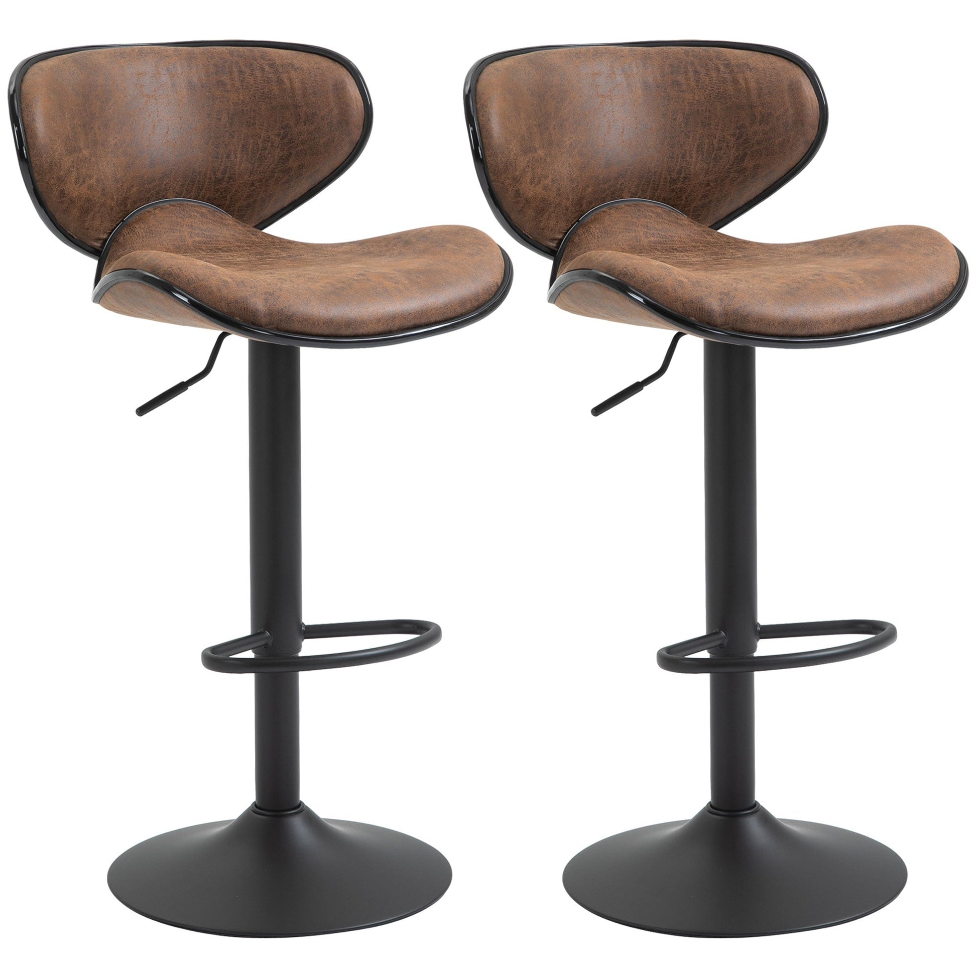 Vintage Set of 2 Microfiber Cloth Adjustable Bar Height Stools with Swivel Seat, Brown Bar Stools Brown  at Gallery Canada