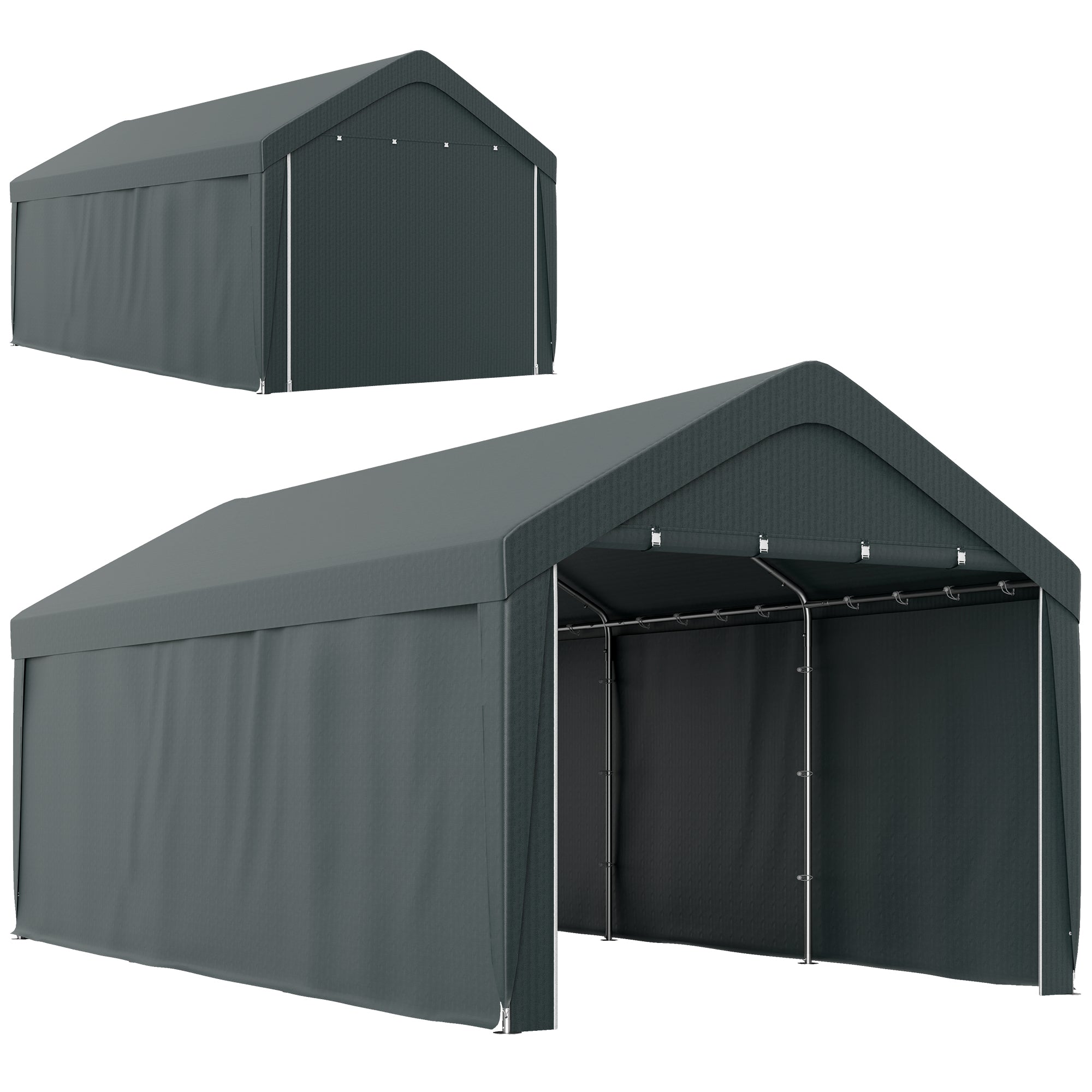 Carport, 10 x 20 ft Portable Garage with 2 Roll-Up Doors and Removable Sidewalls for Car, Truck, Boat, Dark Grey Car Shelters at Gallery Canada