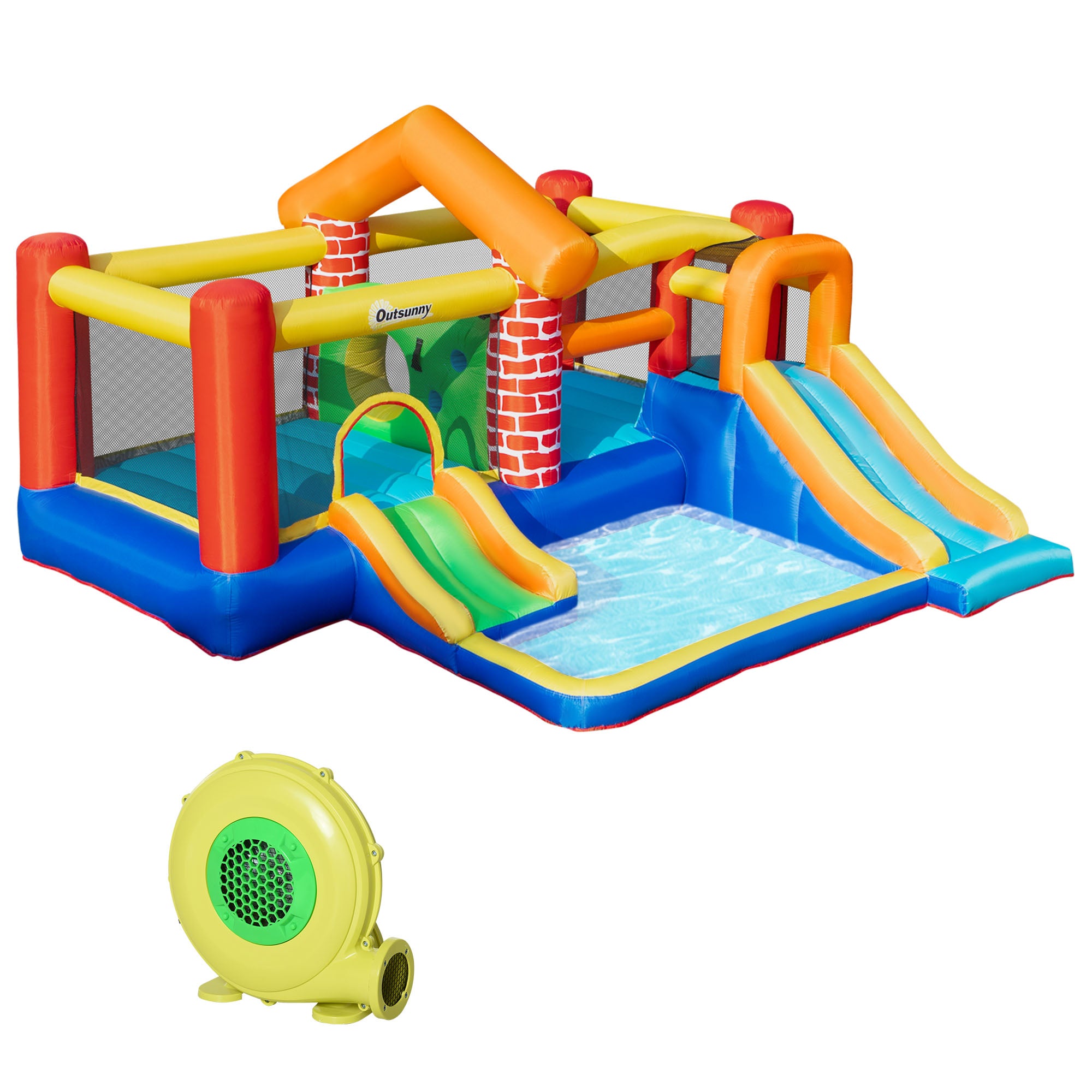 4 in 1 Kids Bounce House Castle-themed Extra Large Double Slides &; Trampoline Design Inflatable Pool Climbing Wall with Carrybag Air Blower Inflatables Multi-colored at Gallery Canada