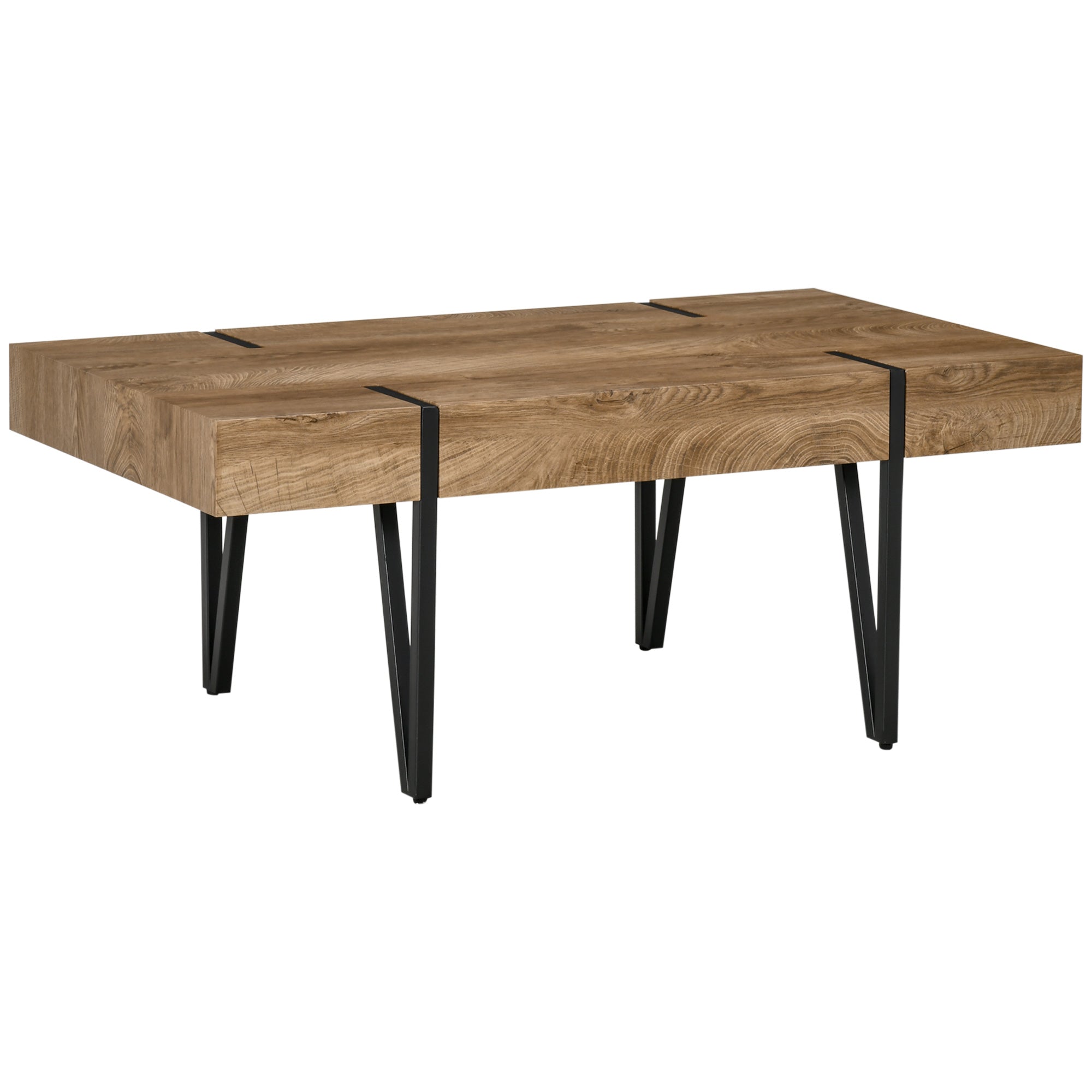 Rustic Coffee Table, Rectangle Nature Cocktail Table with Steel Hairpin Legs for Living Room Coffee Tables   at Gallery Canada