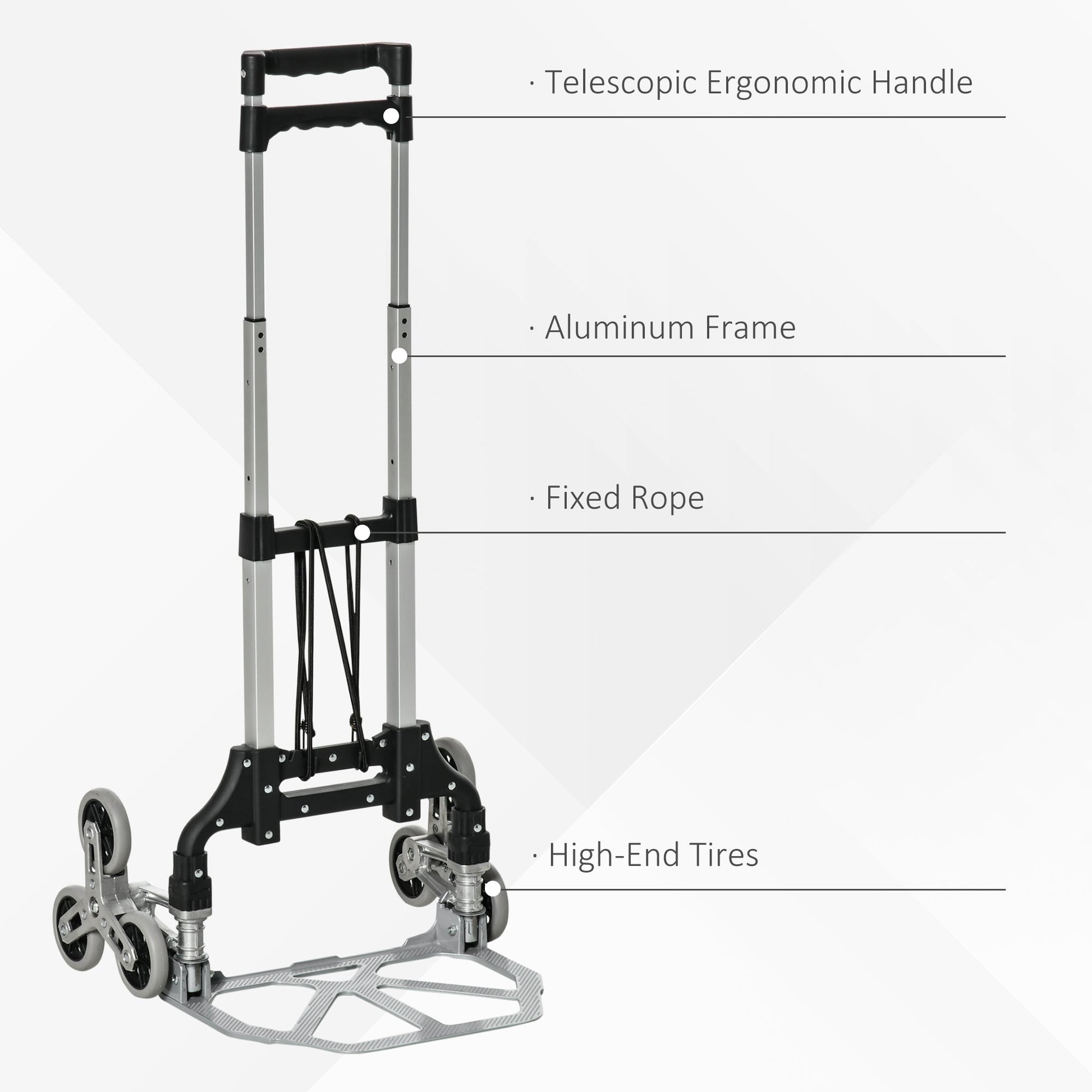 Stair Climbing Cart Portable Folding Hand Truck Aluminum Trolley Dolly with 6-Wheels and Fixed Rope, 154lbs Capacity for Home Office Travel Silver Folding Hand Trucks   at Gallery Canada