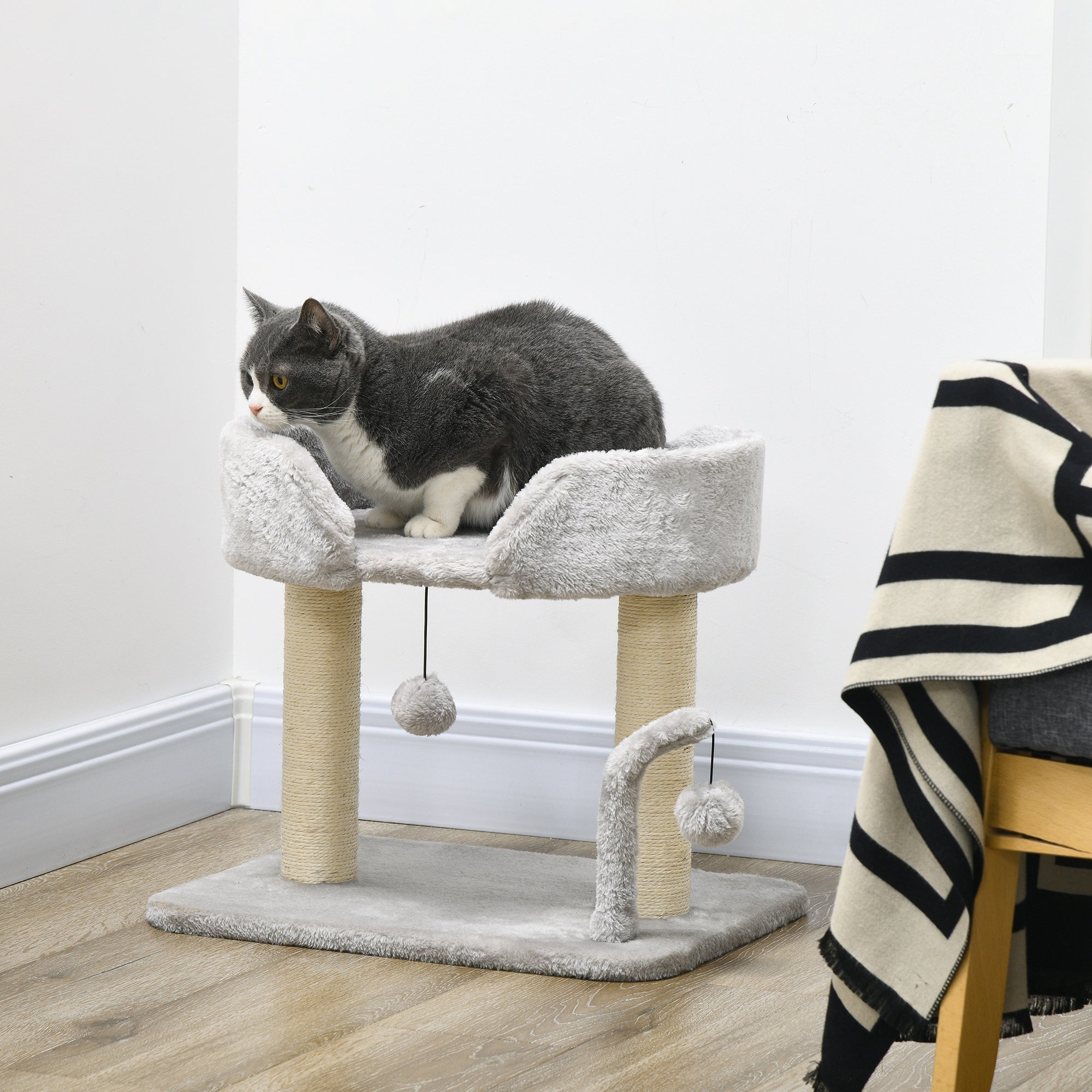 Cat Tower Condo for Indoor Cats, Small Cat Tree with Sisal Scratching Posts, Top Perch, Dangling Balls, Light Grey Cat Trees Multi Colour at Gallery Canada