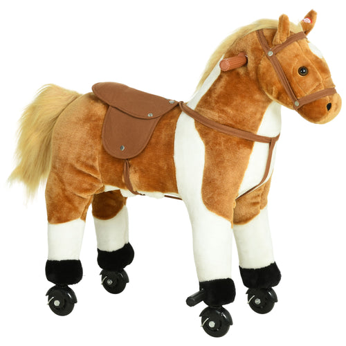 Kids Rocking Horse, Large Walking Ride on Toy for Toddlers 3 year old, Baby Plush Animal Rocker with Sound and Wheel, Brown