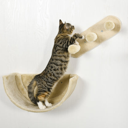 Cat Wall Climber with Hammock, Scratching Post, Steps, Shelves - Beige Cat Climbing Wall   at Gallery Canada